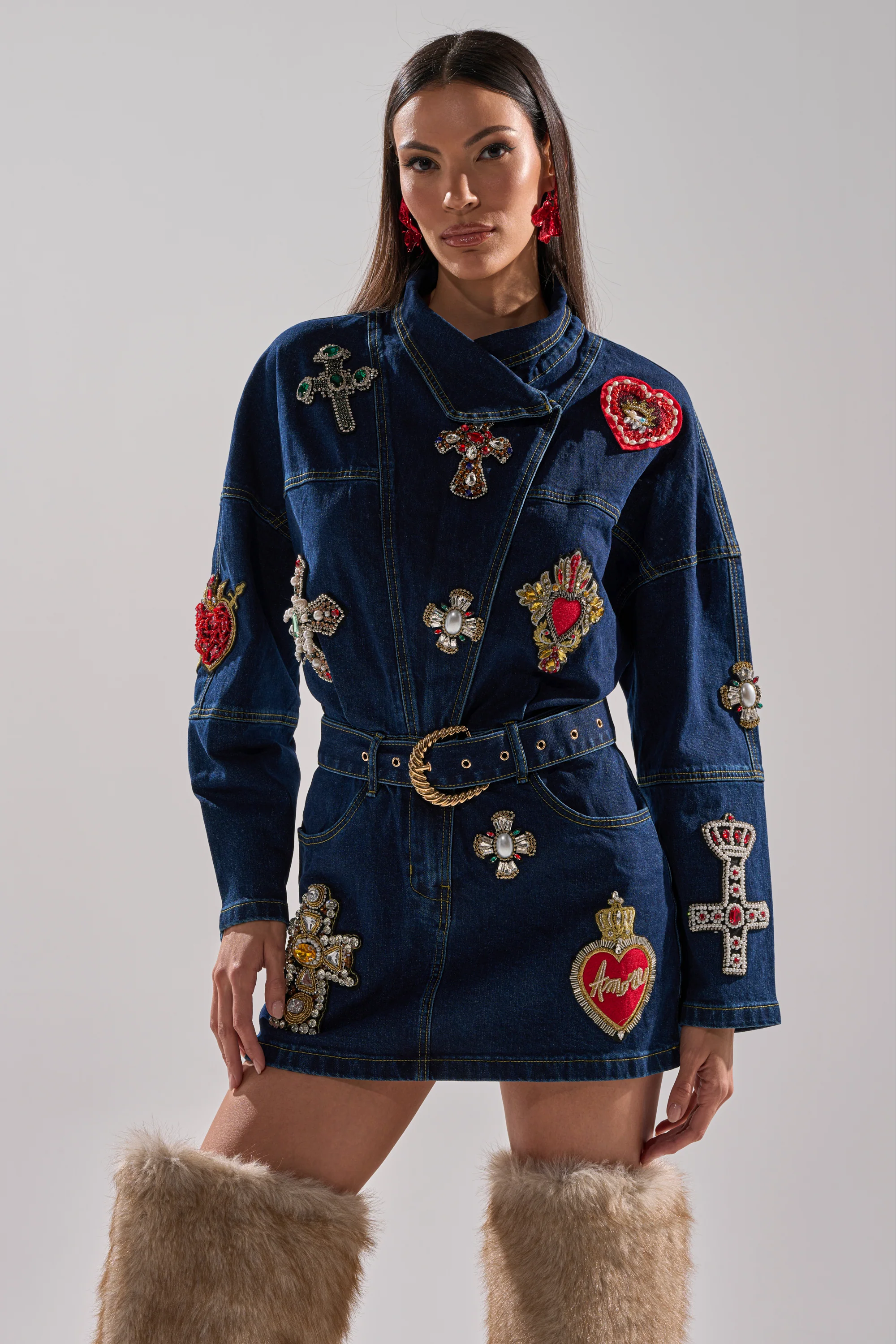 PRETTIEST PROBLEM DENIM PATCHWORK MINI DRESS - Image 4
