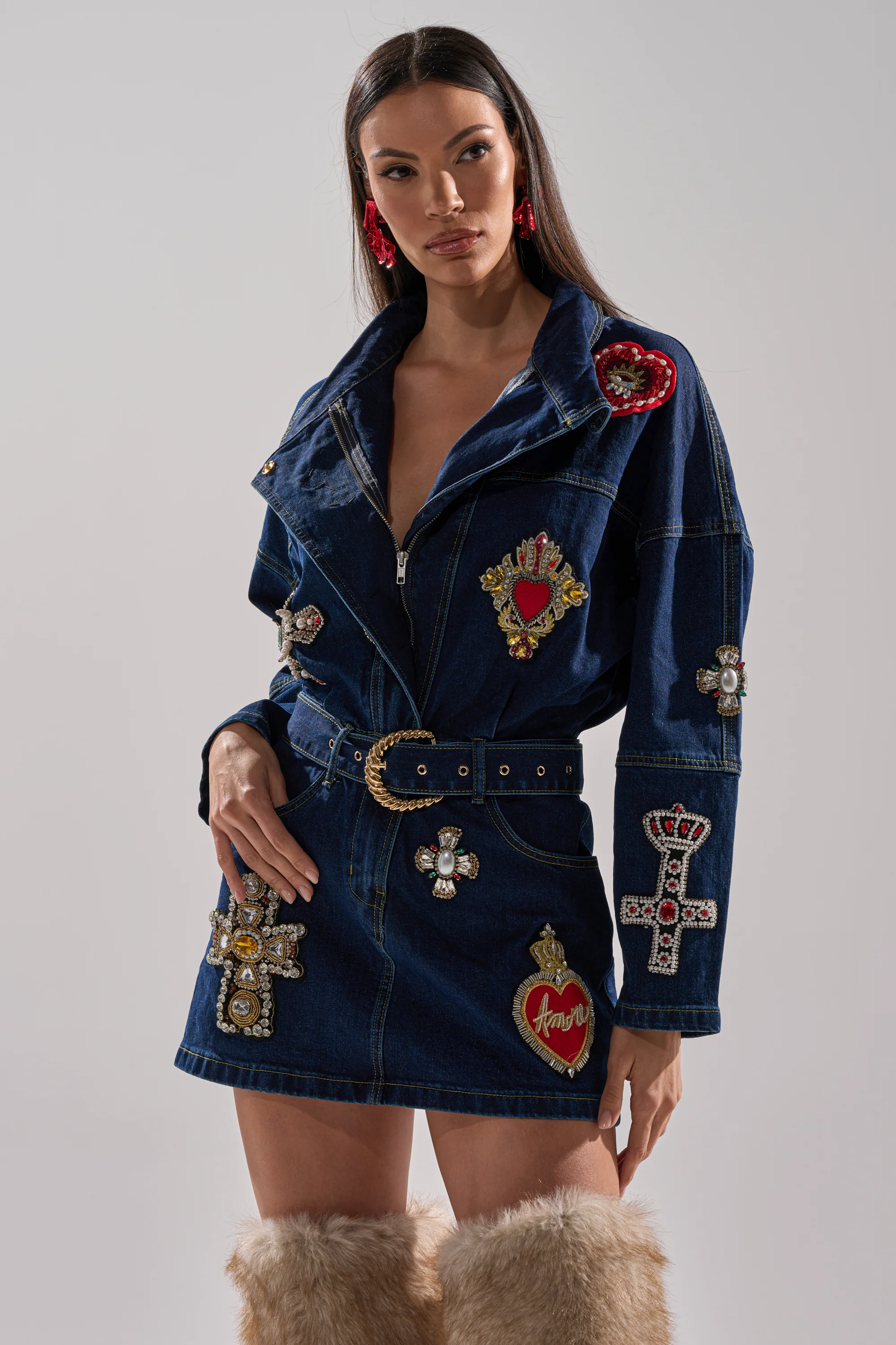 PRETTIEST PROBLEM DENIM PATCHWORK MINI DRESS - Image 5