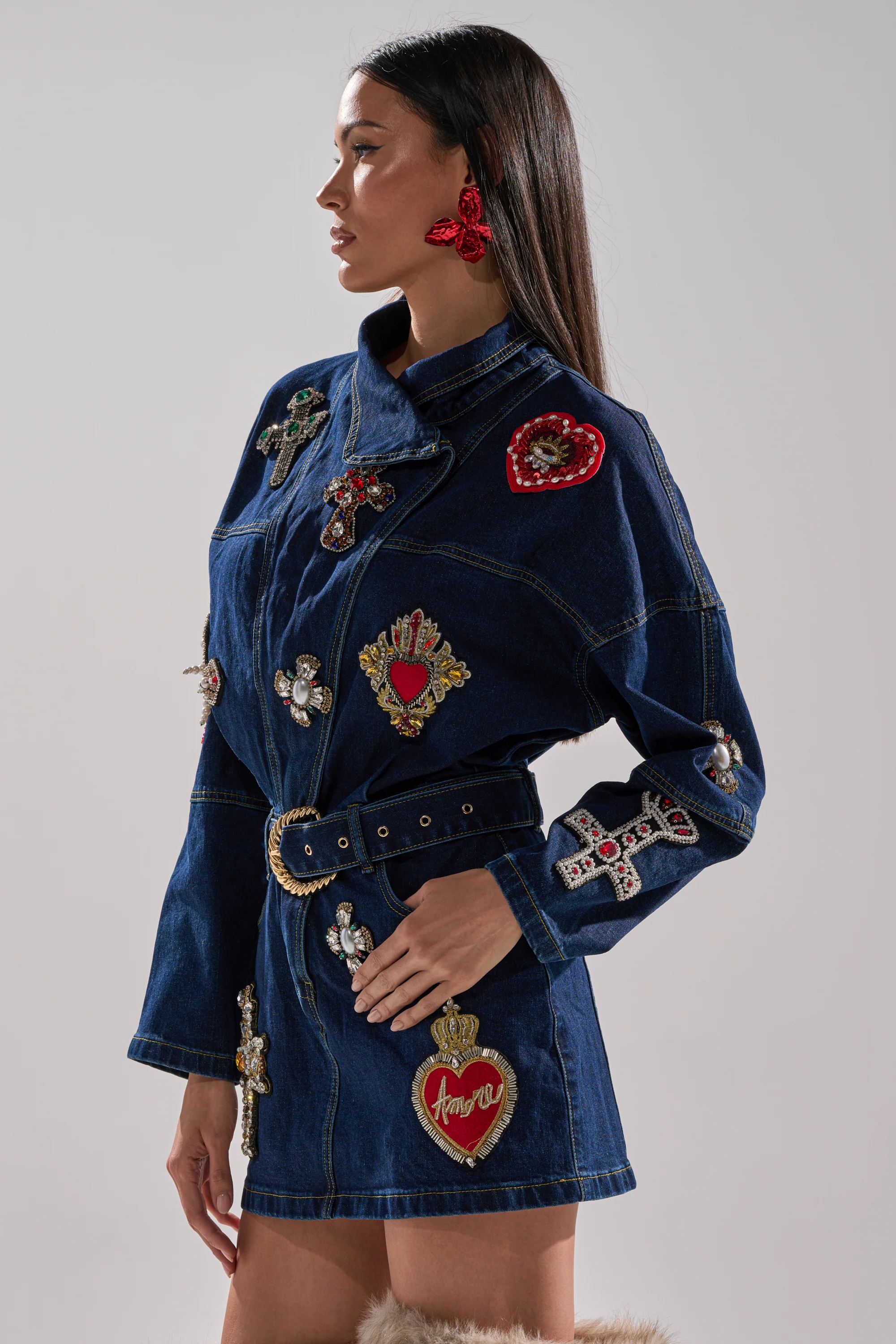 PRETTIEST PROBLEM DENIM PATCHWORK MINI DRESS - Image 6
