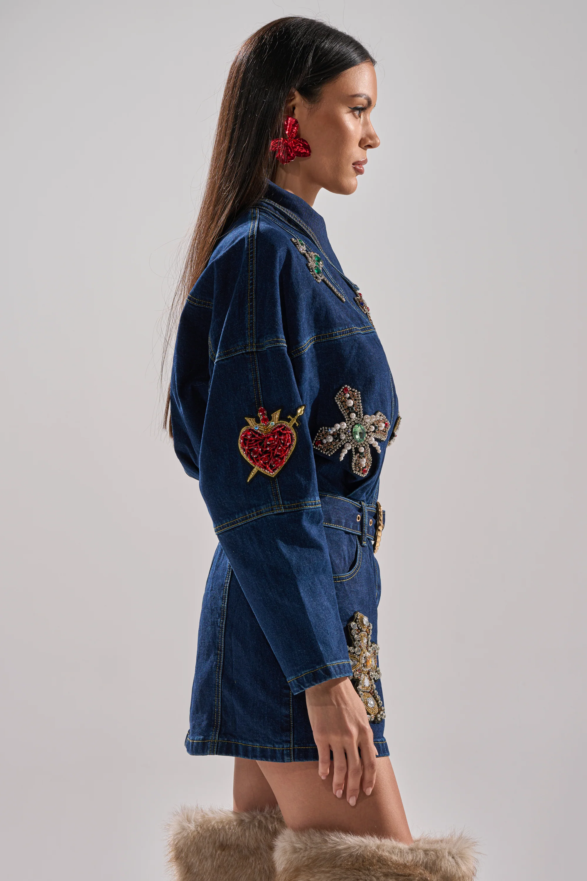 PRETTIEST PROBLEM DENIM PATCHWORK MINI DRESS - Image 7