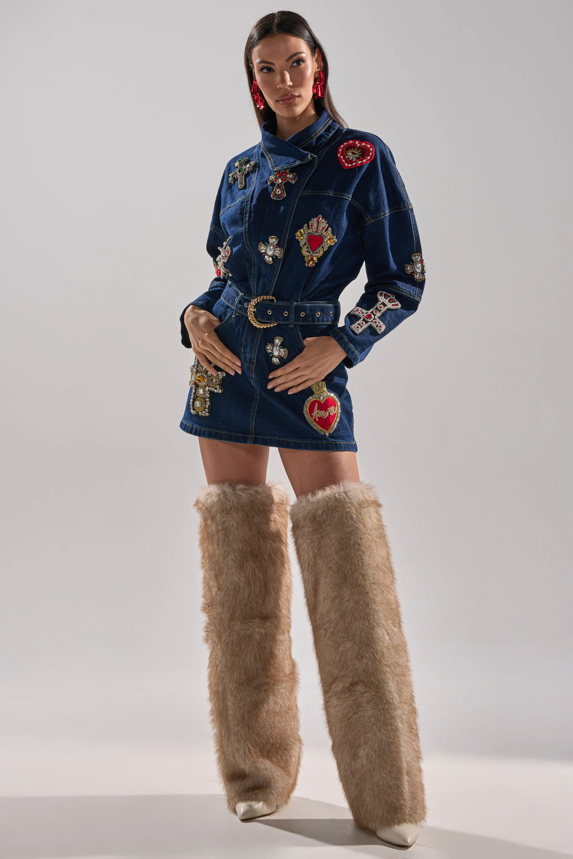 PRETTIEST PROBLEM DENIM PATCHWORK MINI DRESS - Image 9
