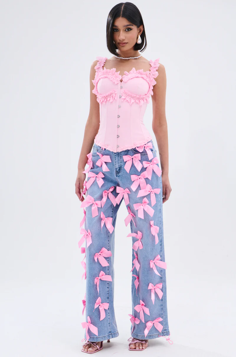 PRETTY IN PINK BOW DETAIL DENIM JEANS - Image 8