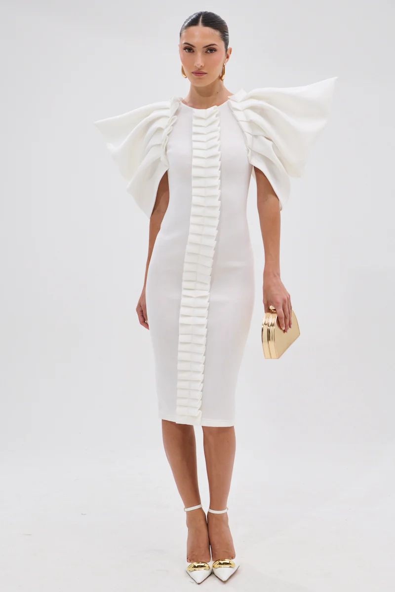 PURE JOY MIDI DRESS WITH DRAMATIC SLEEVE IN WHITE - Image 6