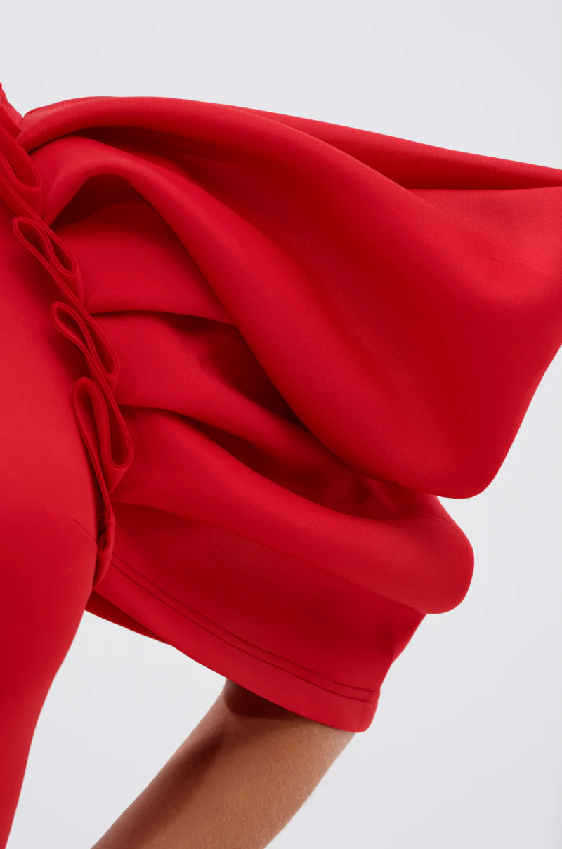 PURE JOY MIDI DRESS WITH DRAMATIC SLEEVE IN RED - Image 5