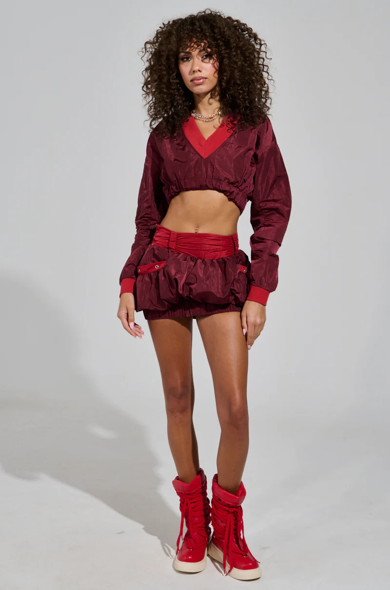 PUTTING IN WORK MINI BUBBLE SKIRT IN RED - Image 8