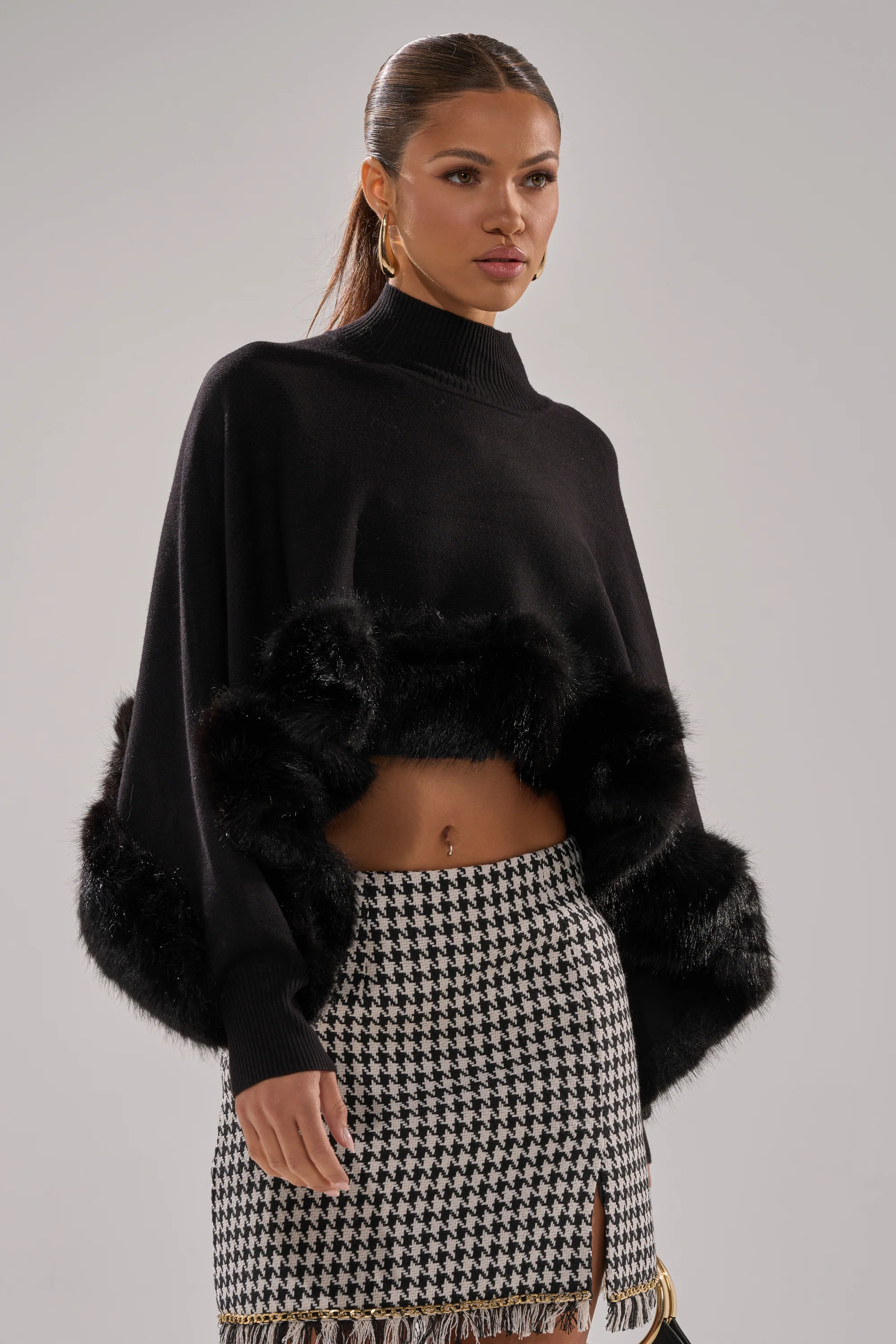QUIET LUX FUR TRIM SWEATER IN BLACK - Image 2