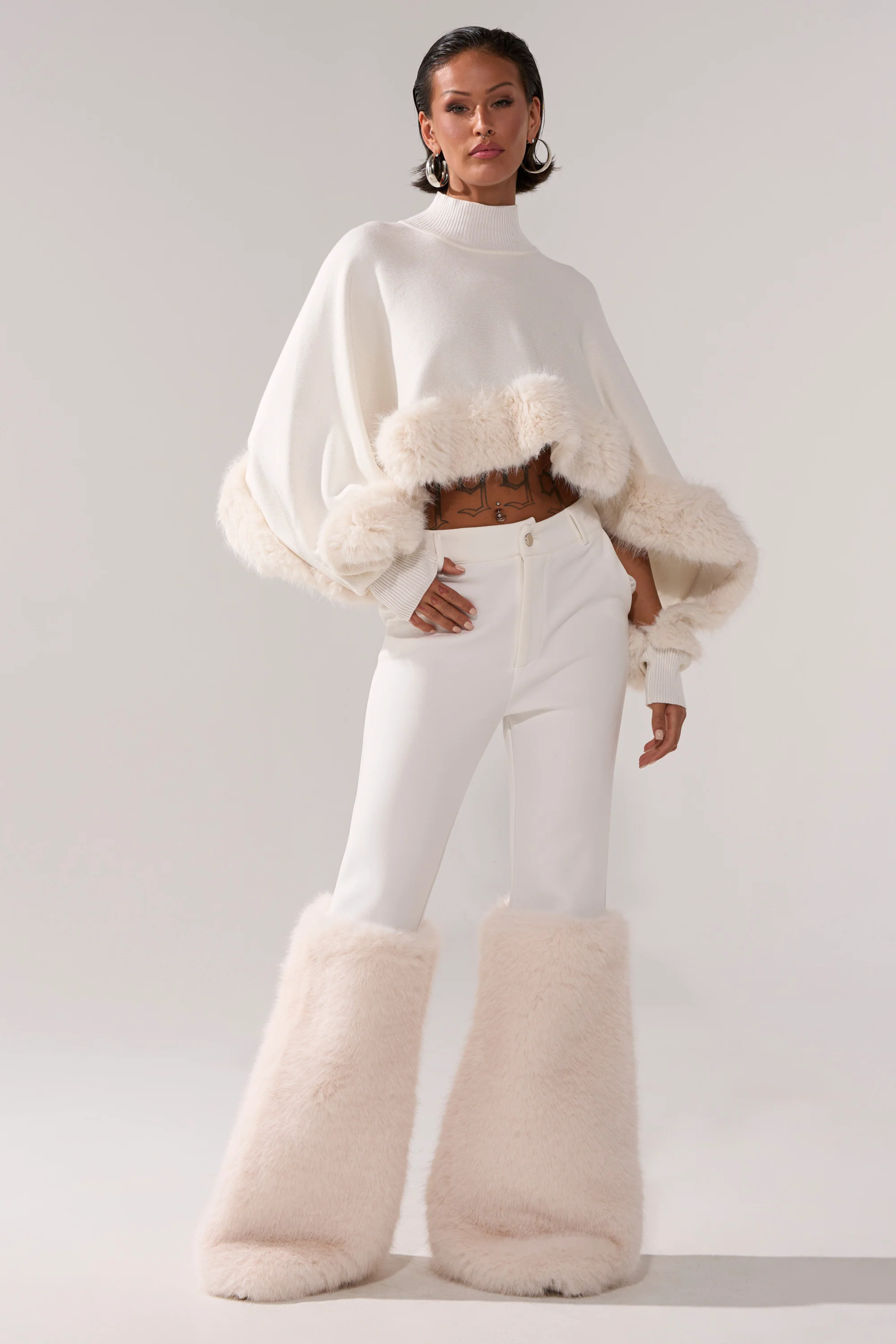 QUIET LUX FUR TRIM SWEATER IN WHITE - Image 6