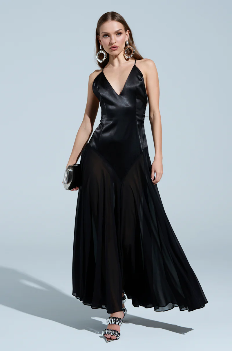 REINA SATIN MESH MAXI DRESS