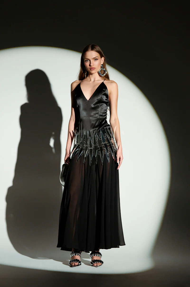 REINA SATIN MESH MAXI DRESS - Image 7