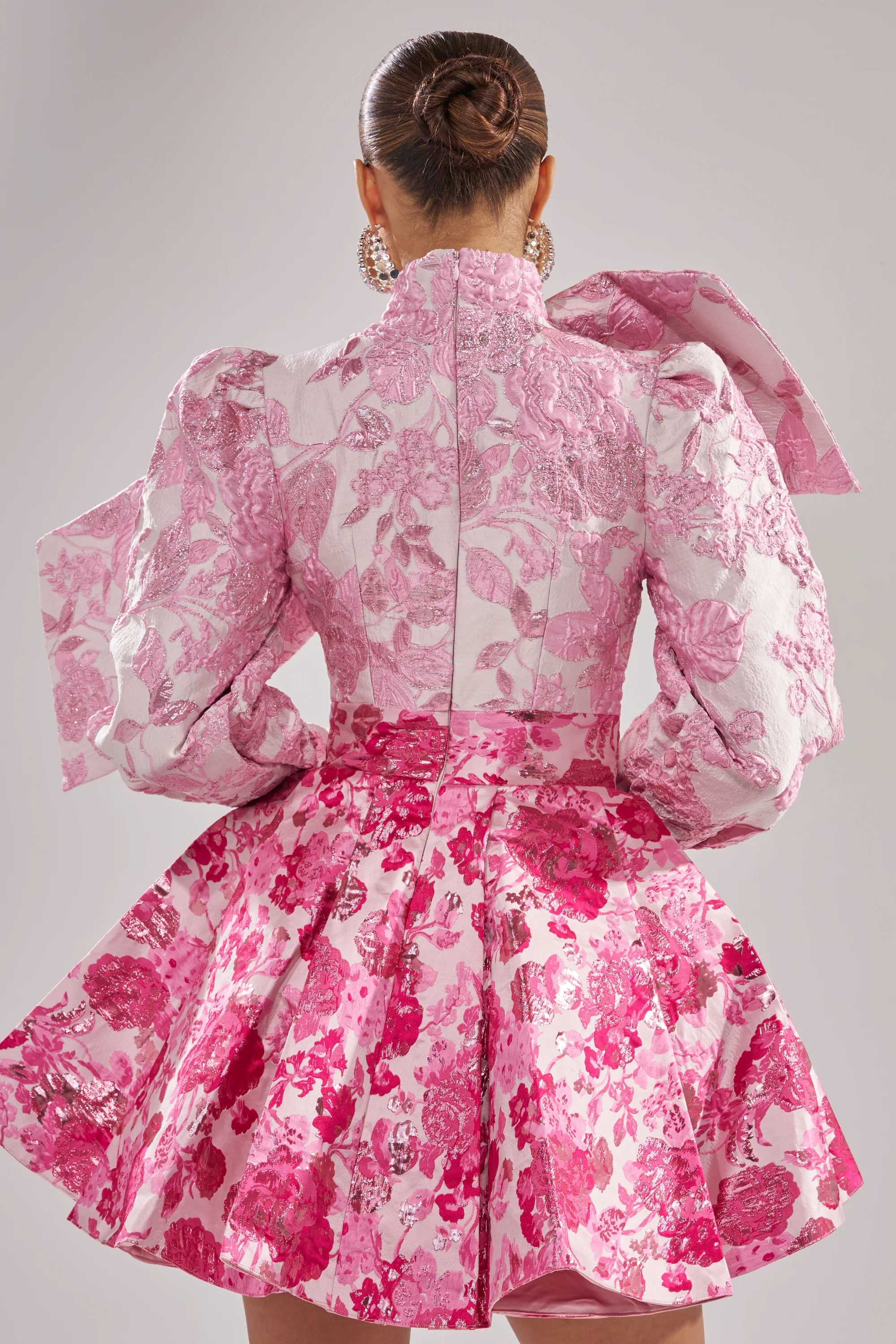 RENAISSANCE TWO-TONE BROCADE MINI DRESS IN PINK - Image 4
