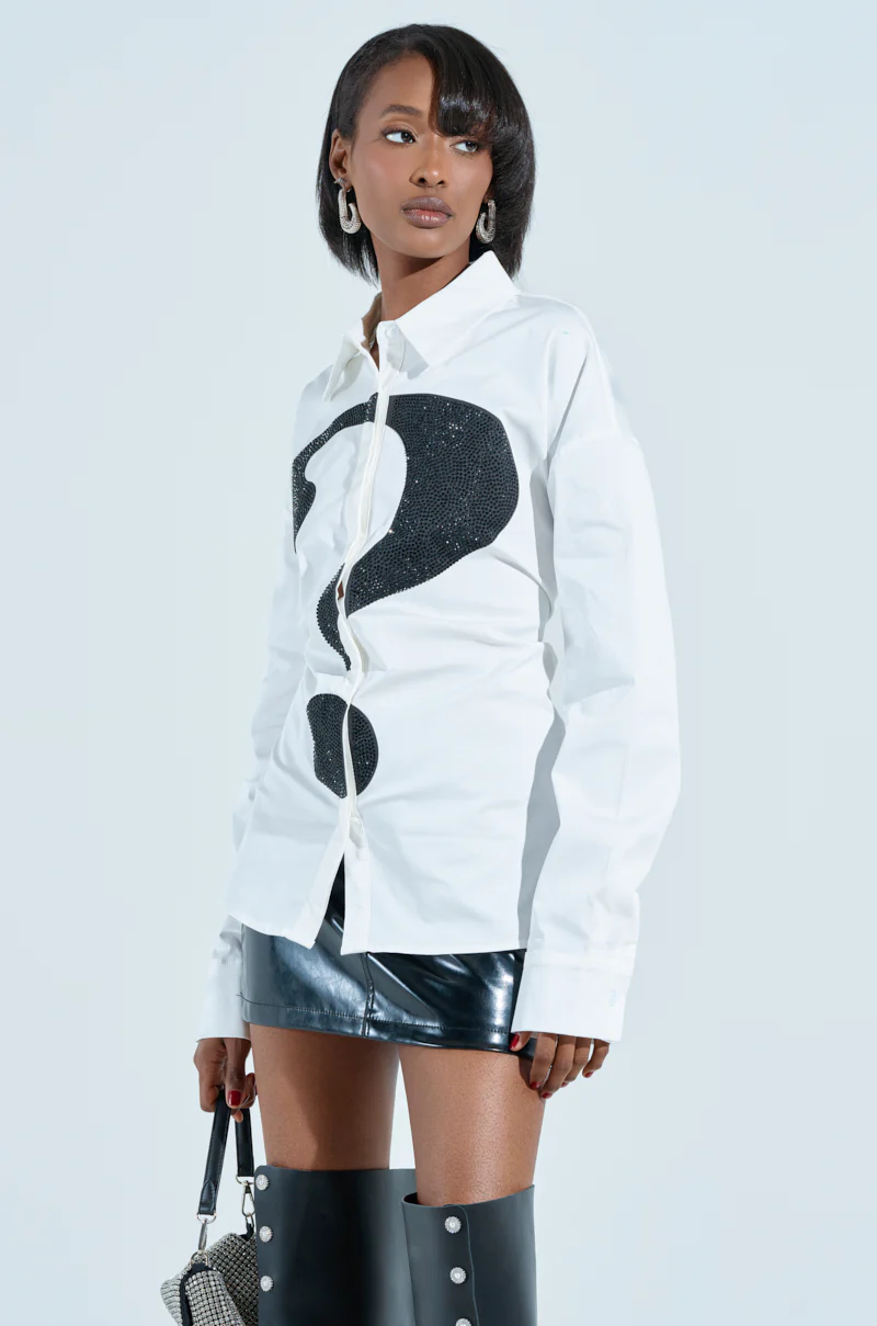 RHINESTONED QUESTION BUTTON UP - Image 3