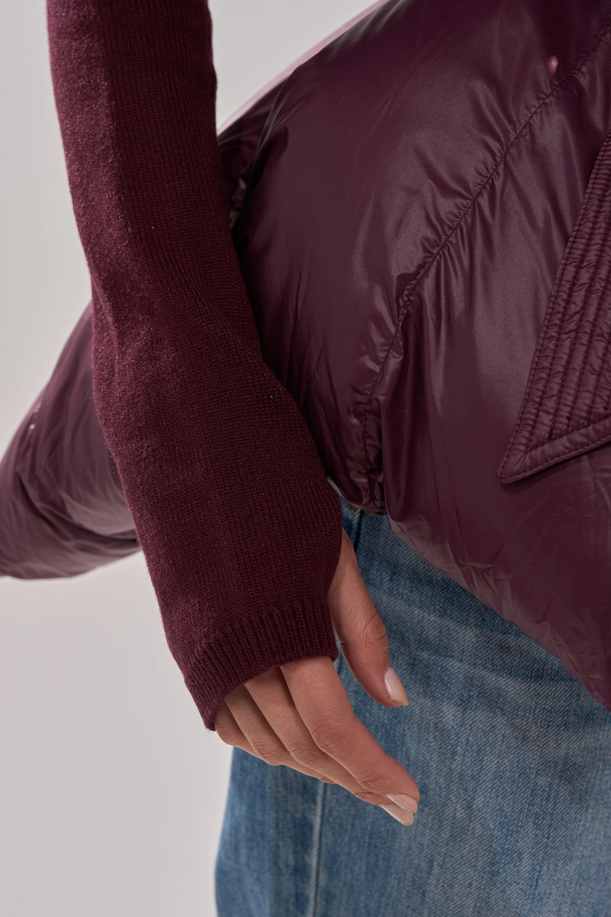 RIB SLEEVE PEPLUM PUFFER IN PURPLE - Image 9