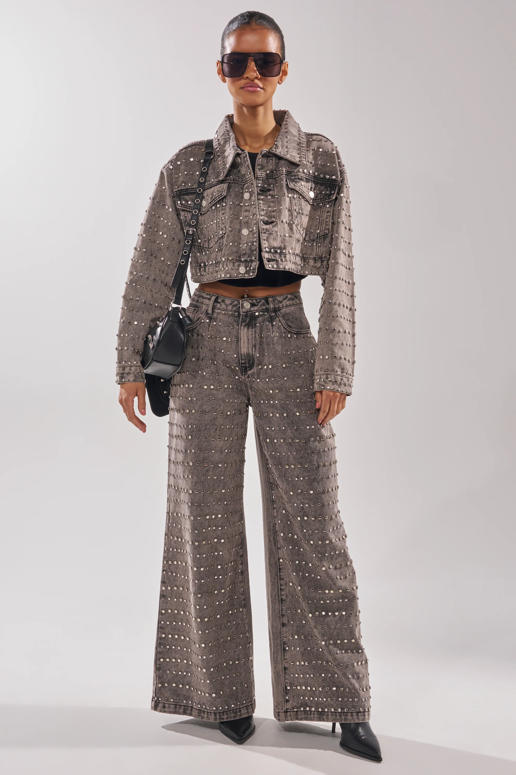RIZZO STUDDED WIDE LEG DENIM