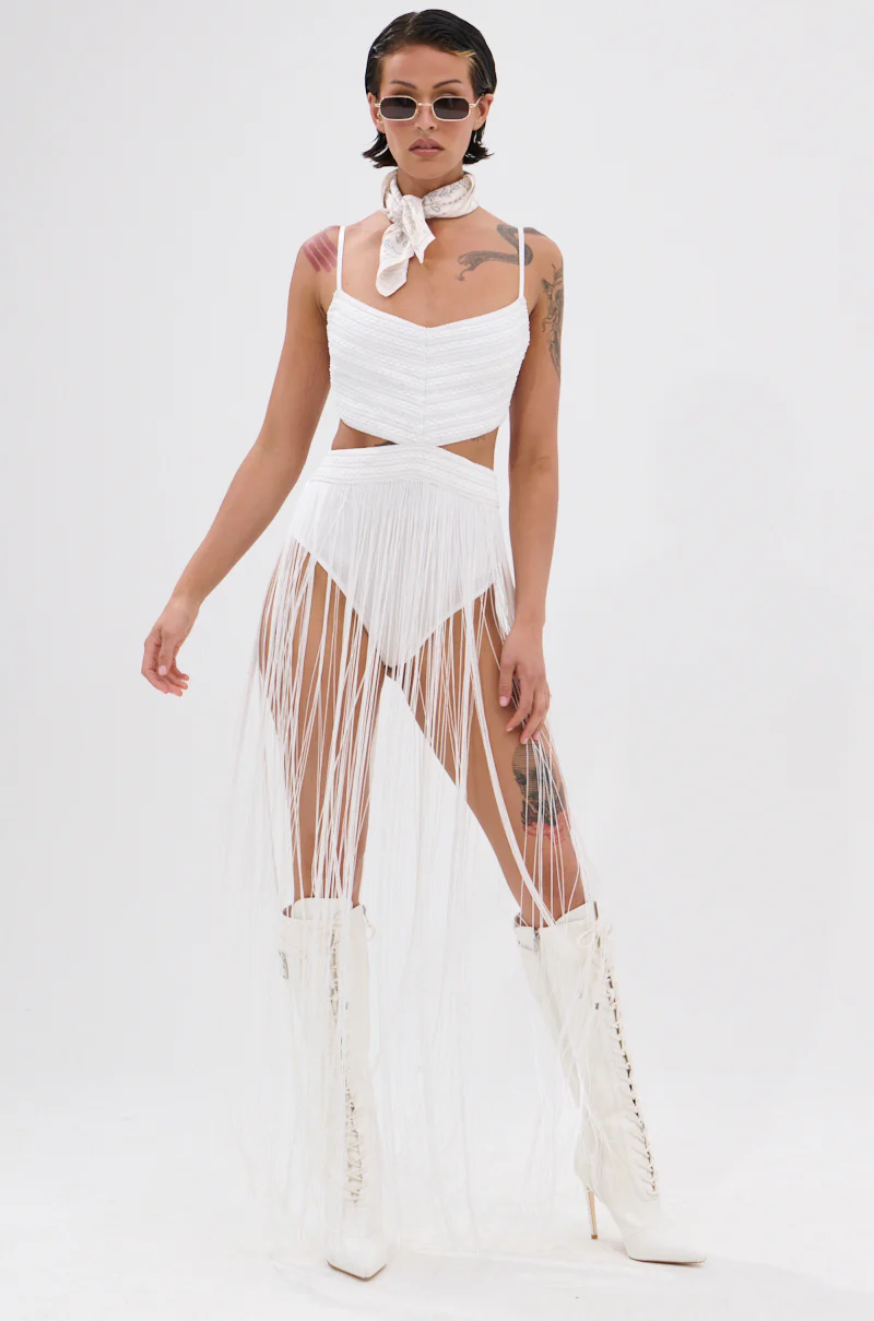 RODEO READY FRINGE MAXI DRESS IN WHITE - Image 3