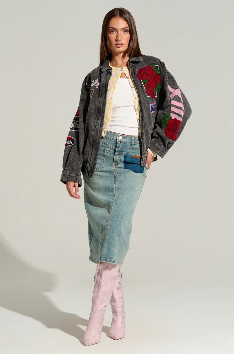 ROSES ARE RED EMBROIDERED DENIM BOMBER - Image 6