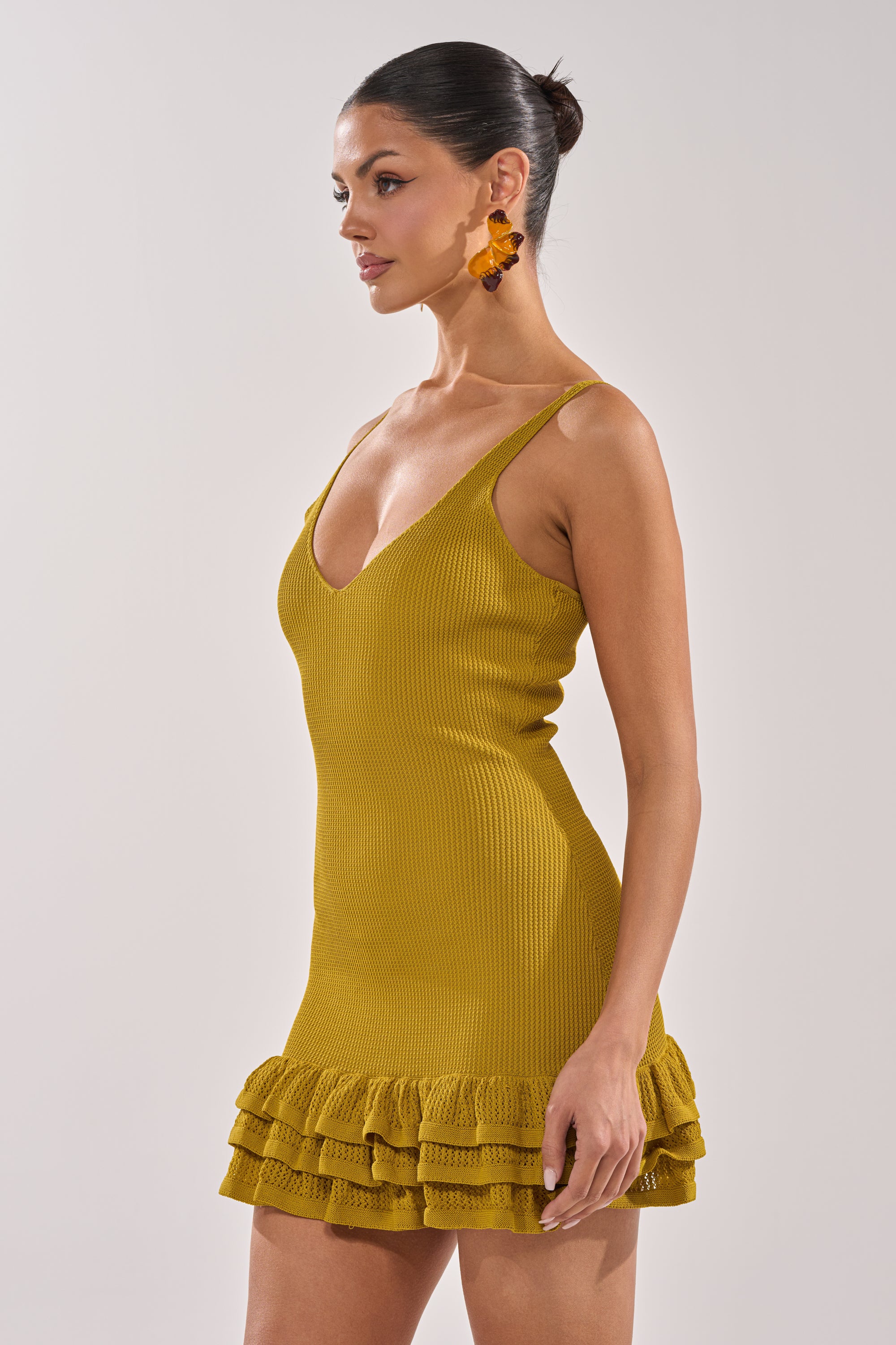 RUFFLE QUEEN MINI DRESS IN GREEN - Image 3