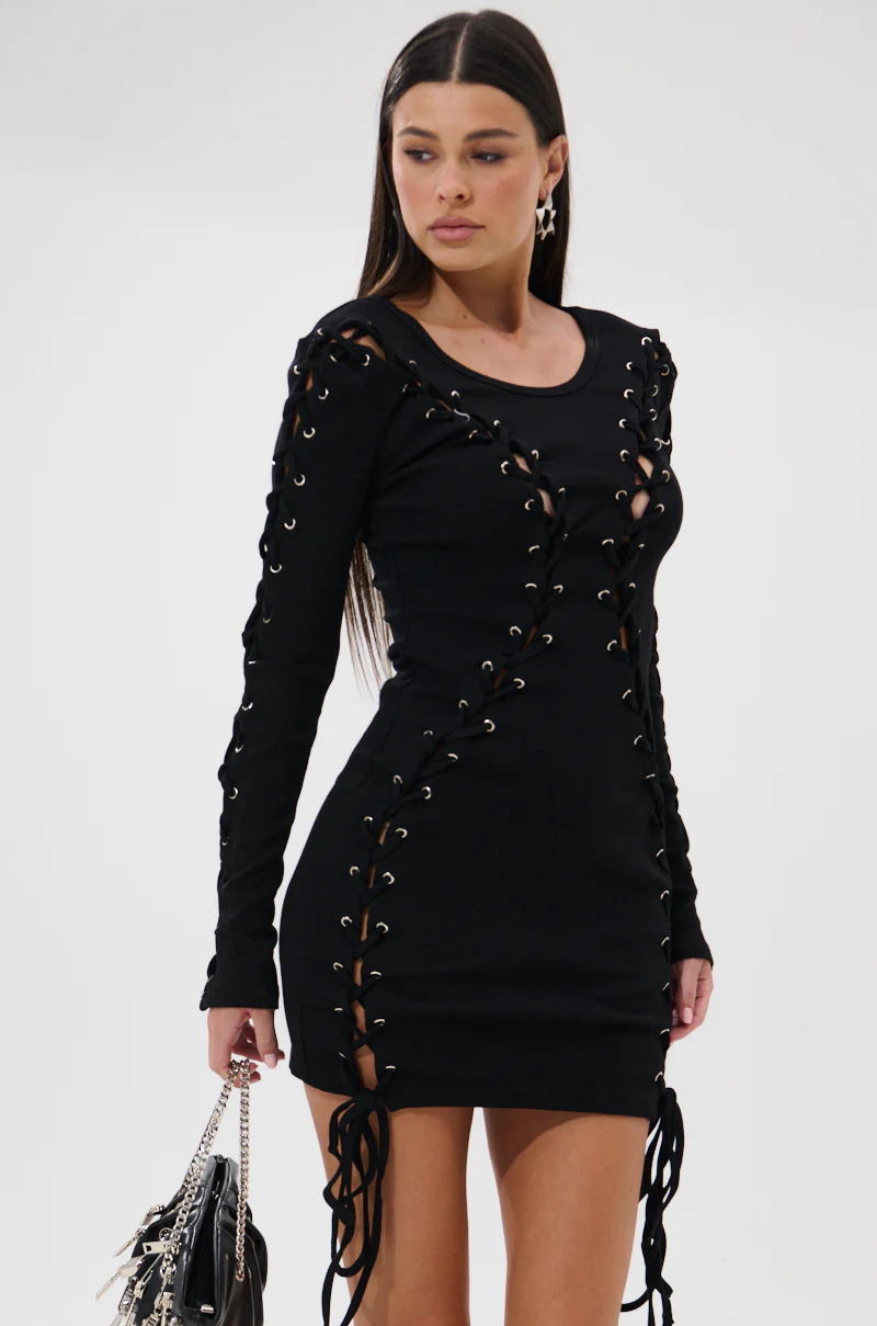 RUN THIS TOWN LACE UP MINI DRESS - Image 2