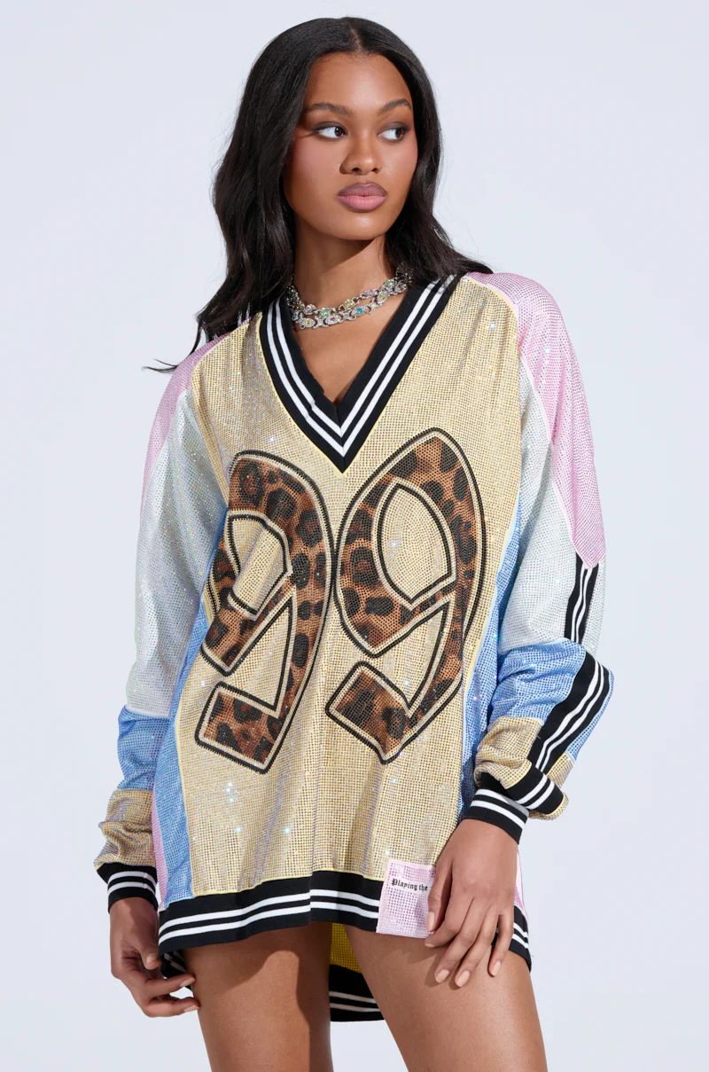 RYAN COLORBLOCK RHINESTONE JERSEY MINI DRESS IN PASTEL - Image 3