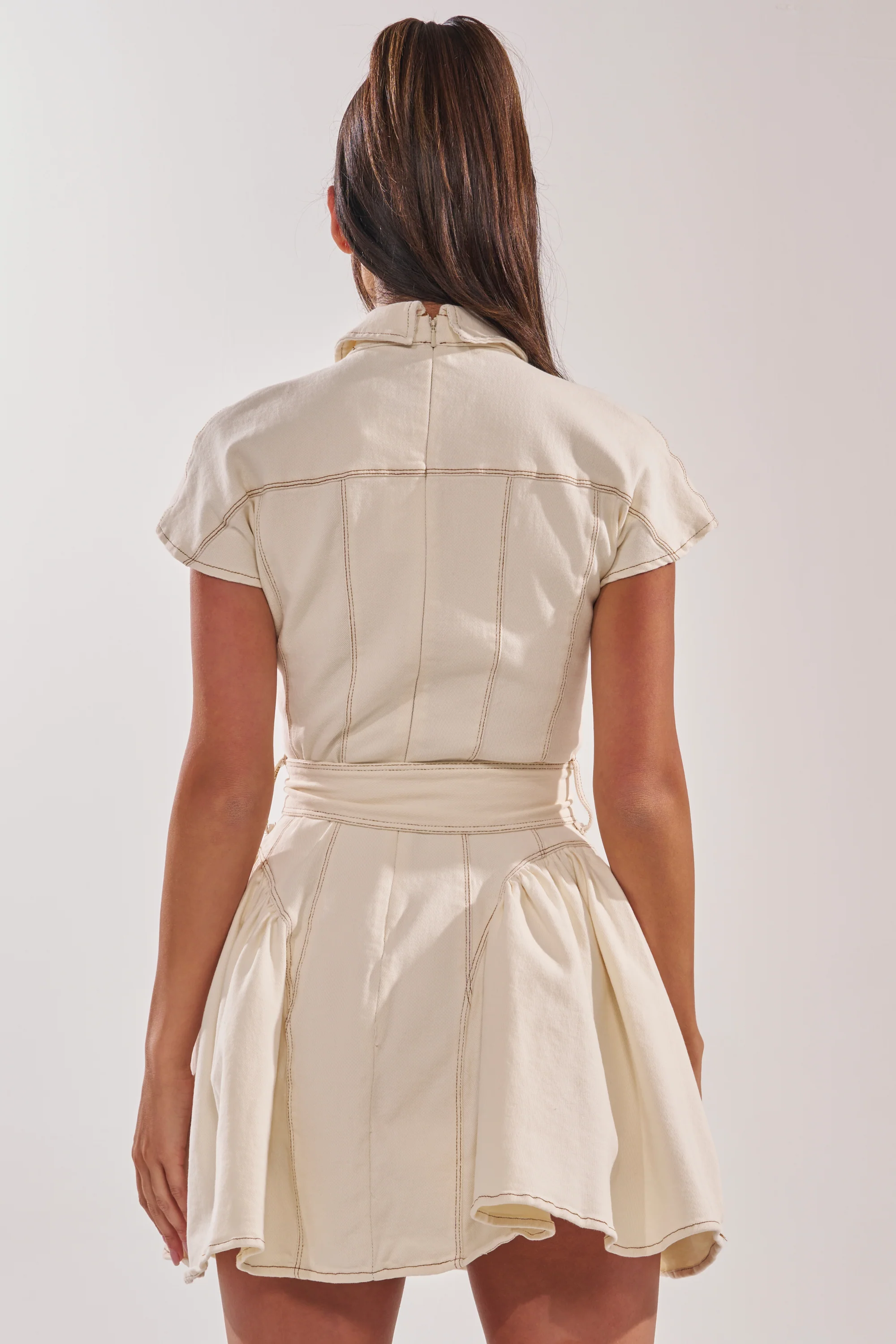 SADIE BUTTON UP DENIM MINI DRESS IN WHITE - Image 6
