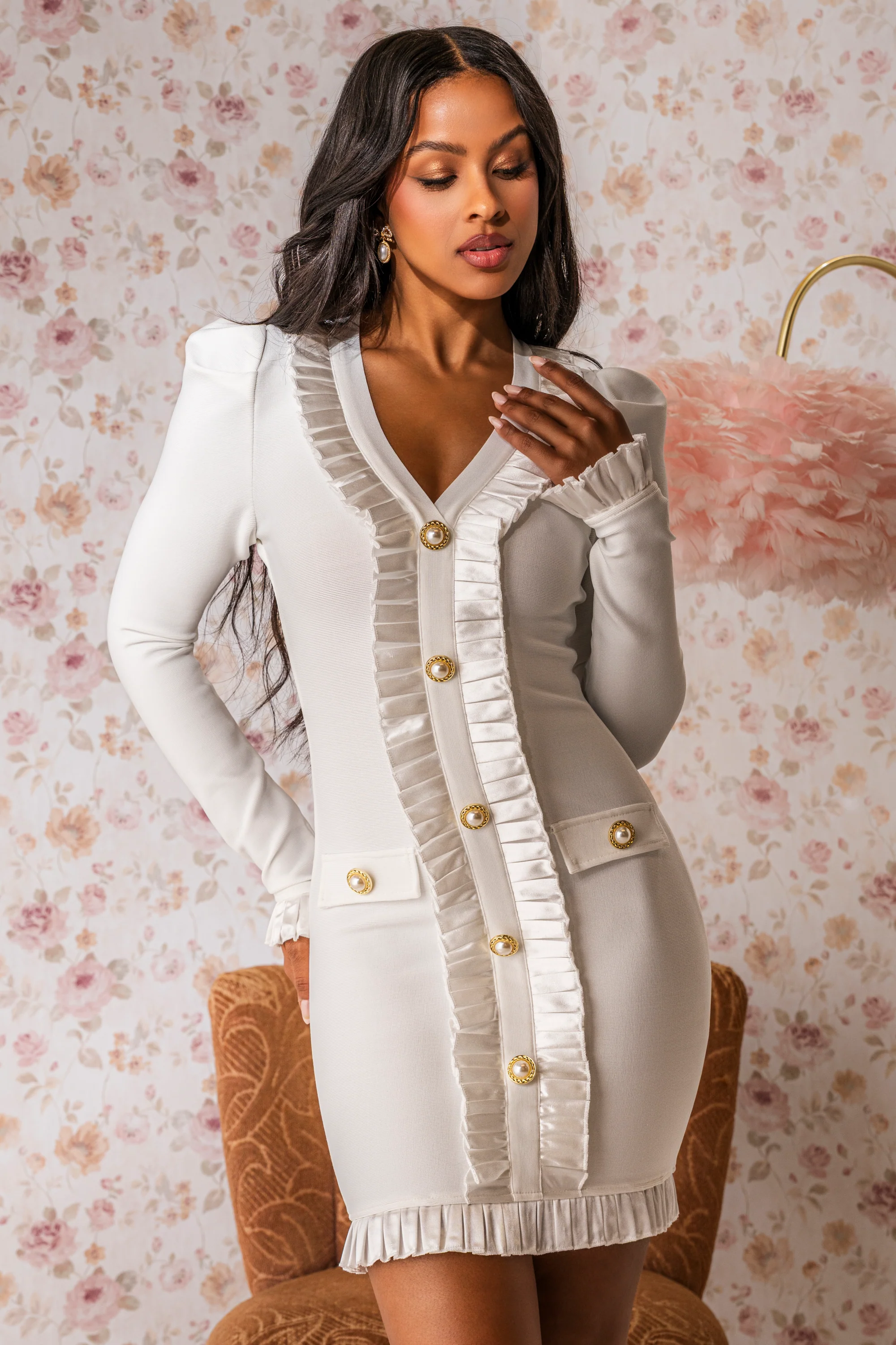 SAKURA BANDAGE RUFFLE MINI DRESS IN WHITE - Image 4