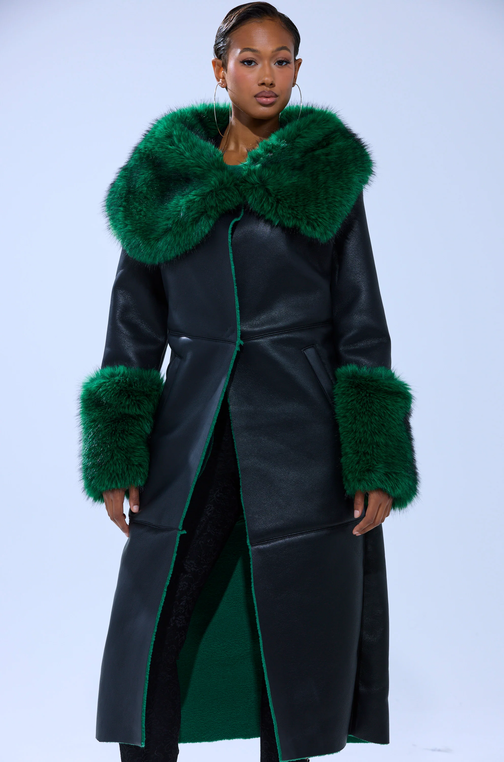 SEEING GREEN FUR TRIM TRENCH - Image 2