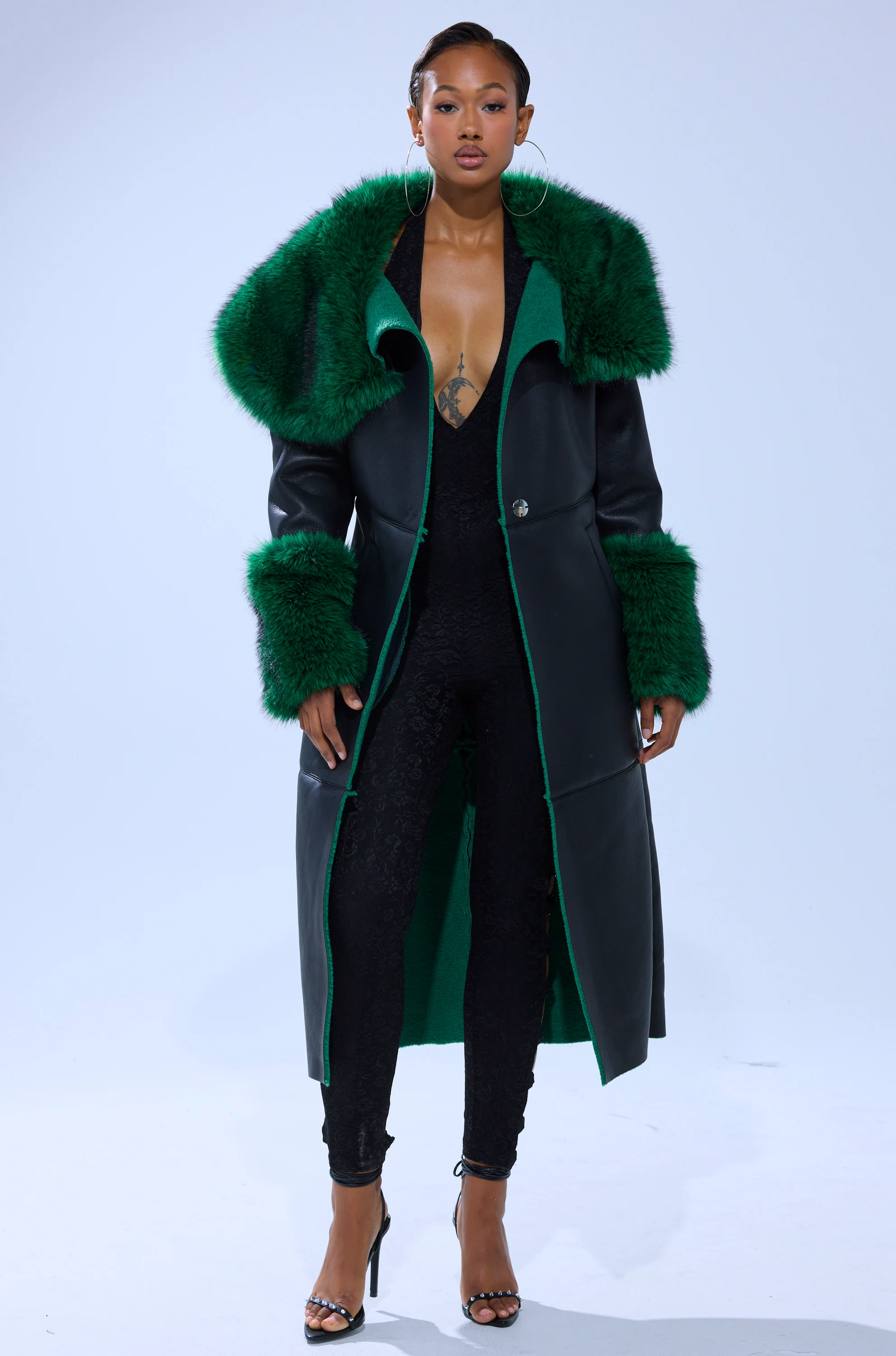 SEEING GREEN FUR TRIM TRENCH - Image 6