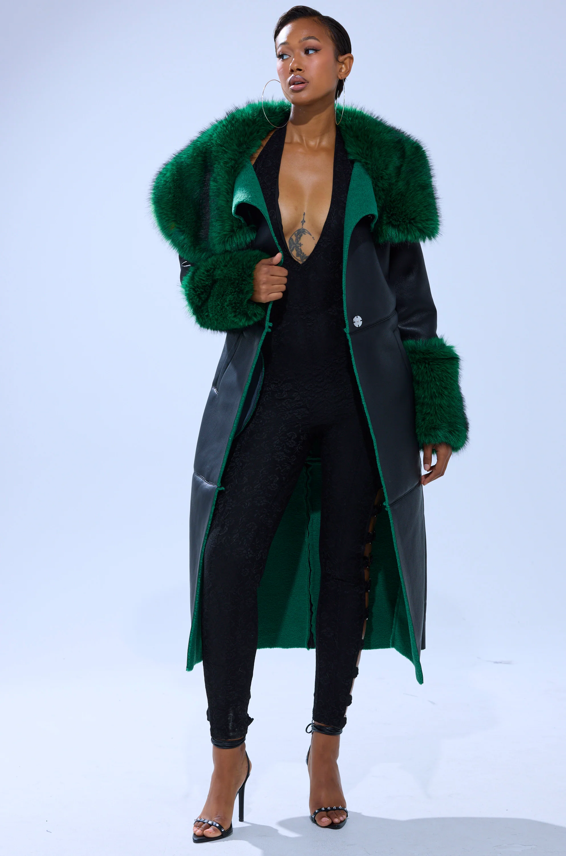 SEEING GREEN FUR TRIM TRENCH - Image 7