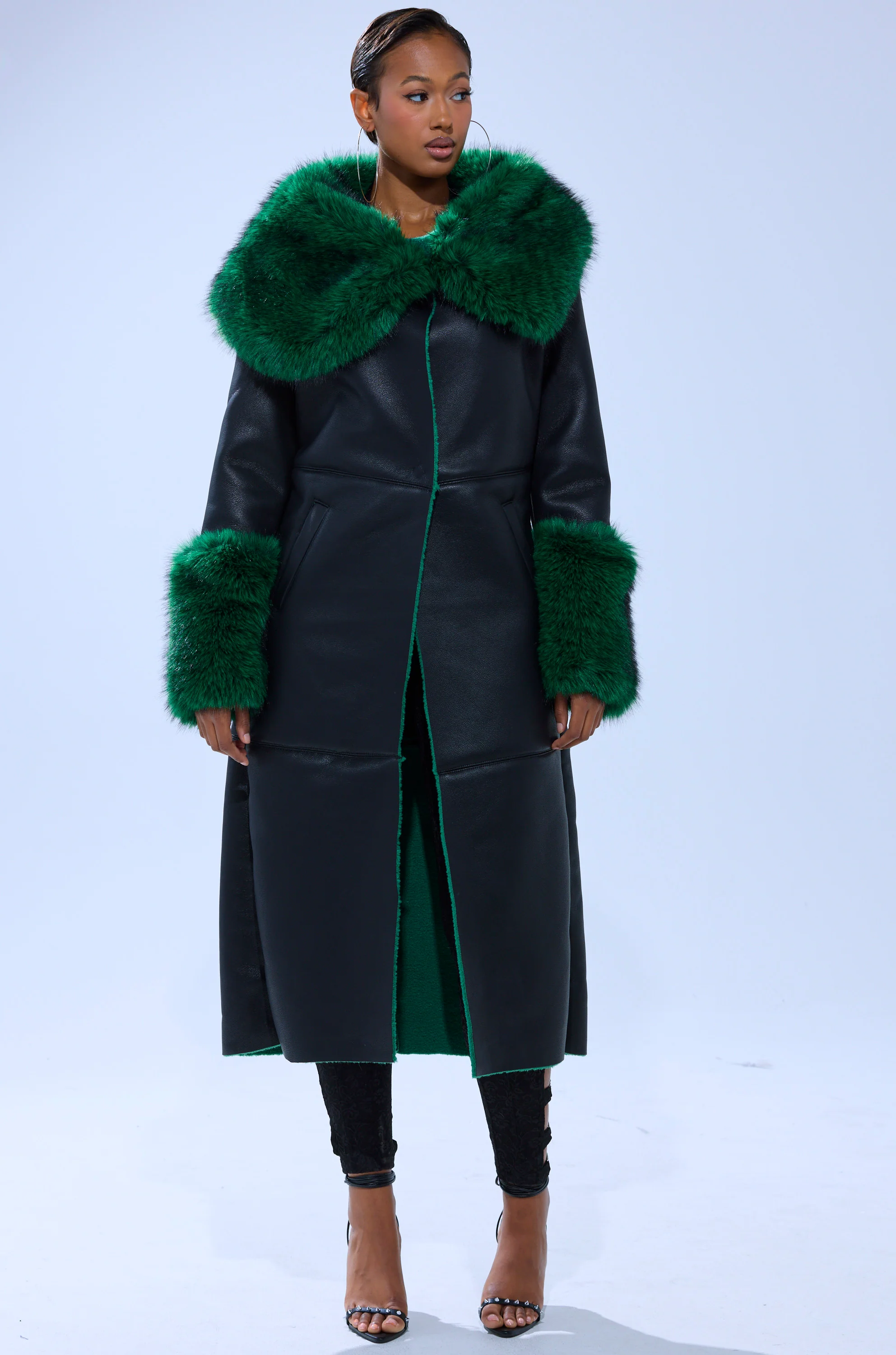 SEEING GREEN FUR TRIM TRENCH - Image 9