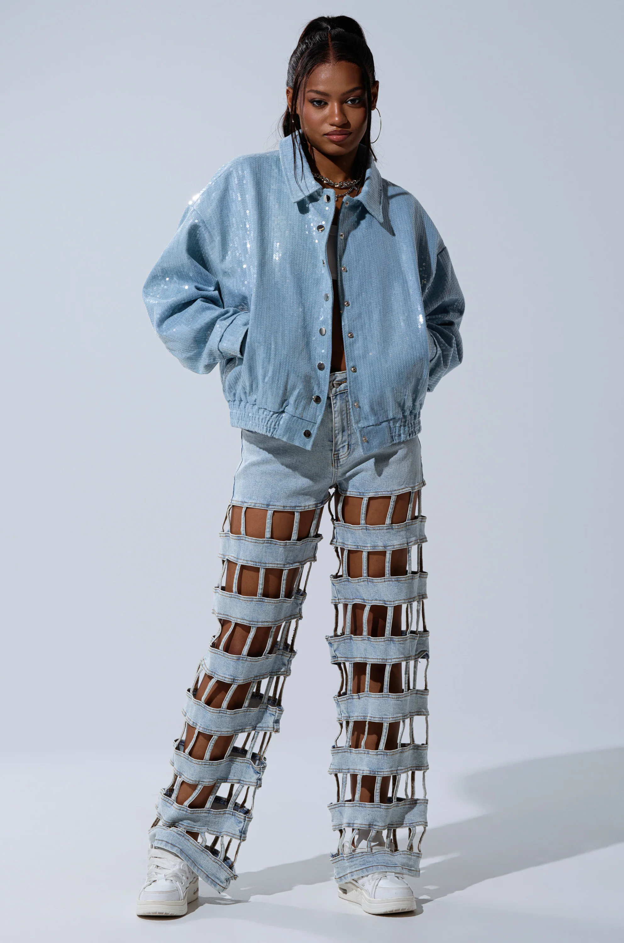 SEQUIN OVERLAY DENIM BOMBER - Image 7