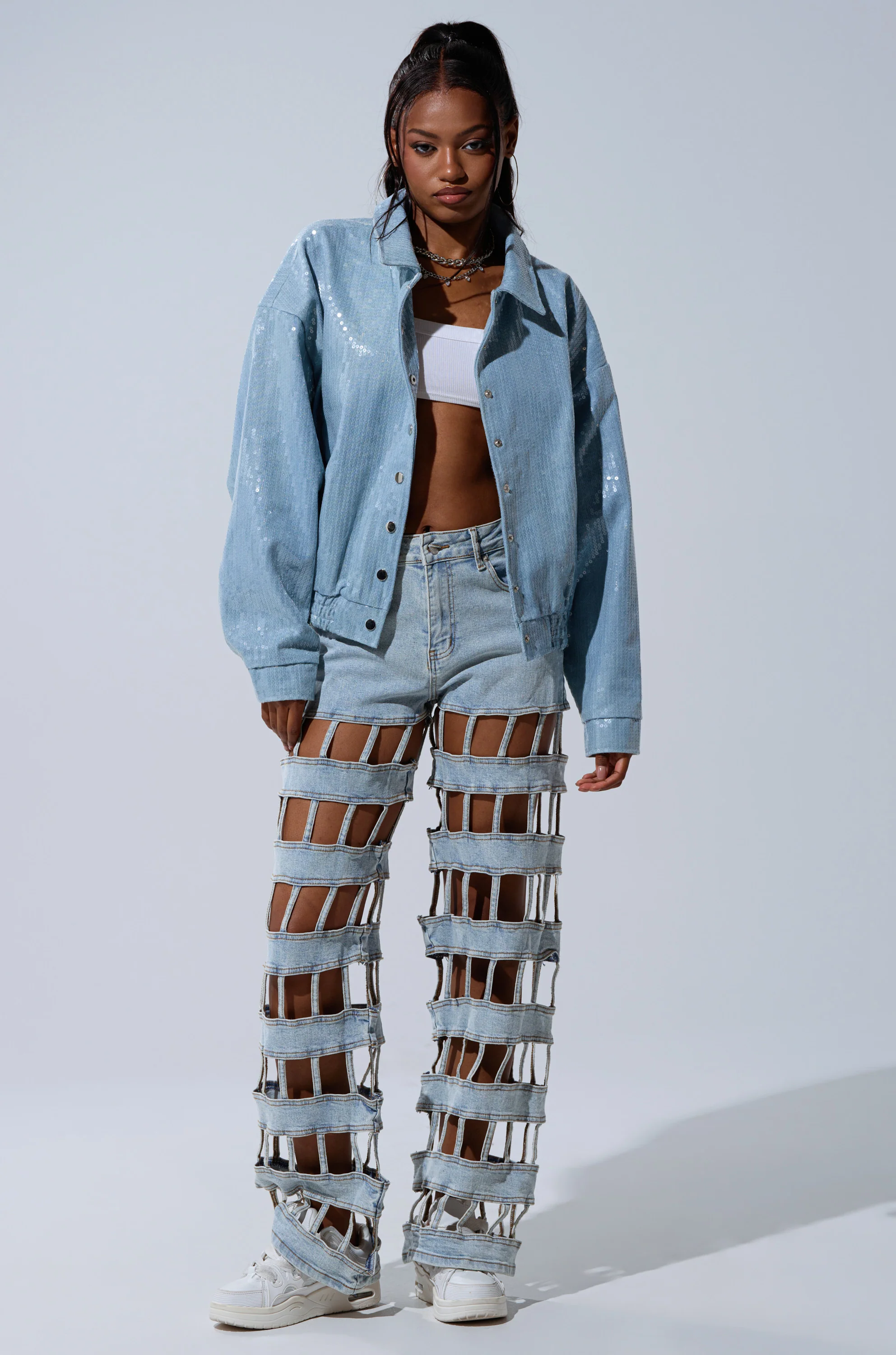 SEQUIN OVERLAY DENIM BOMBER - Image 8