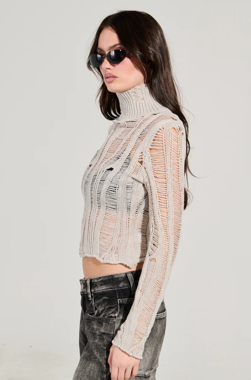 SEXY LOOSE WEAVE HIGH NECK SWEATER IN GREY - Image 5