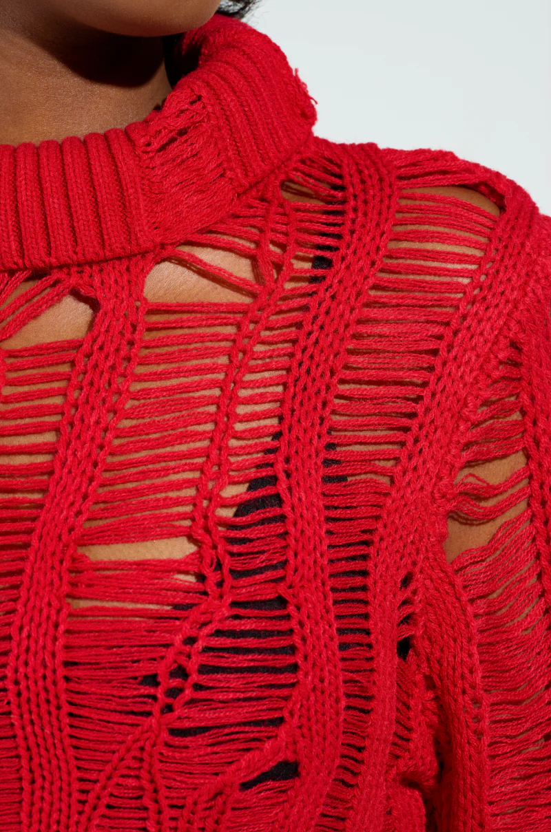 SEXY LOOSE WEAVE HIGH NECK SWEATER IN RED - Image 7