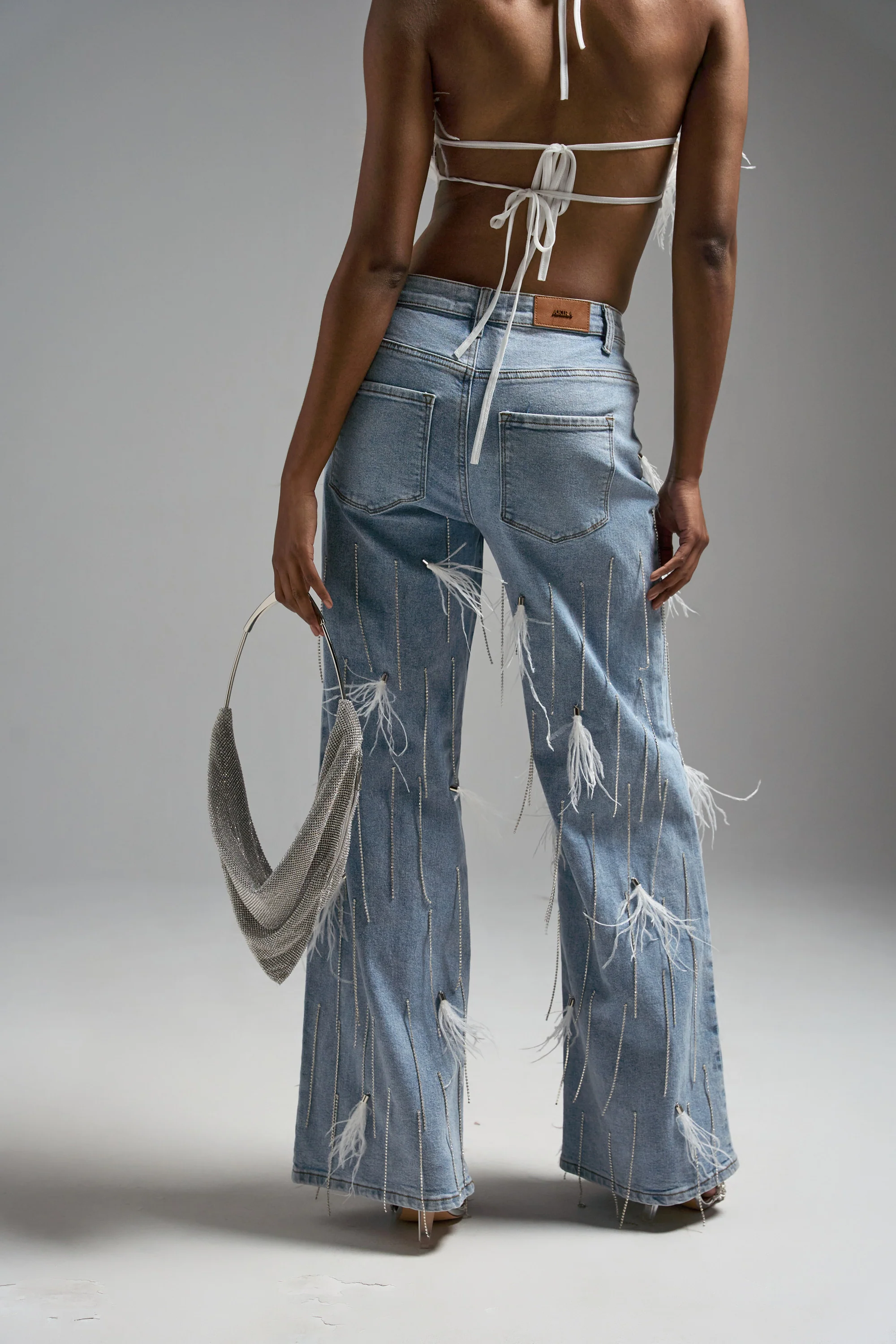 SHAKE IT FOR ME GIRL WHITE FEATHER EMBELLISHED DENIM - Image 5