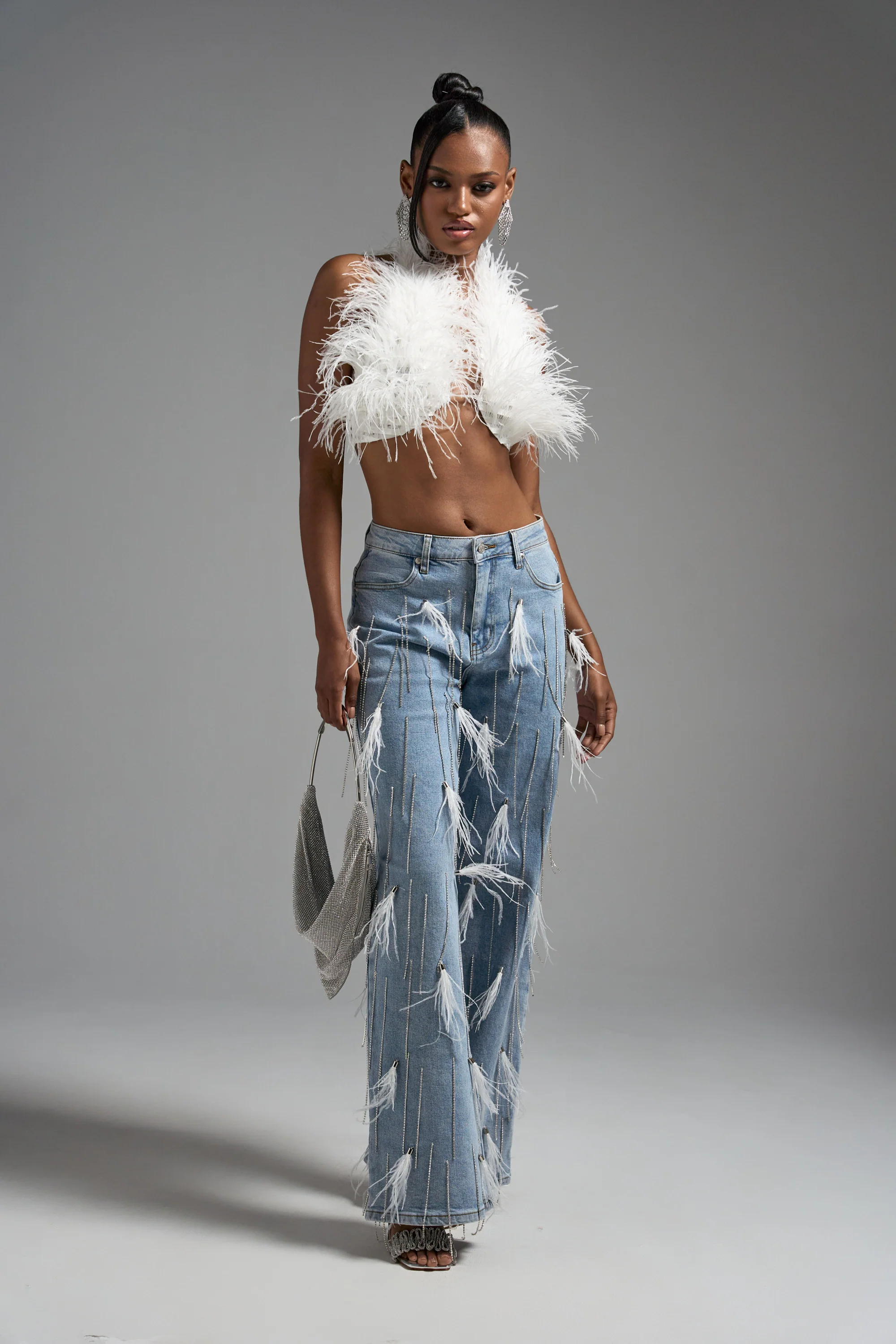 SHAKE IT FOR ME GIRL WHITE FEATHER EMBELLISHED DENIM - Image 6