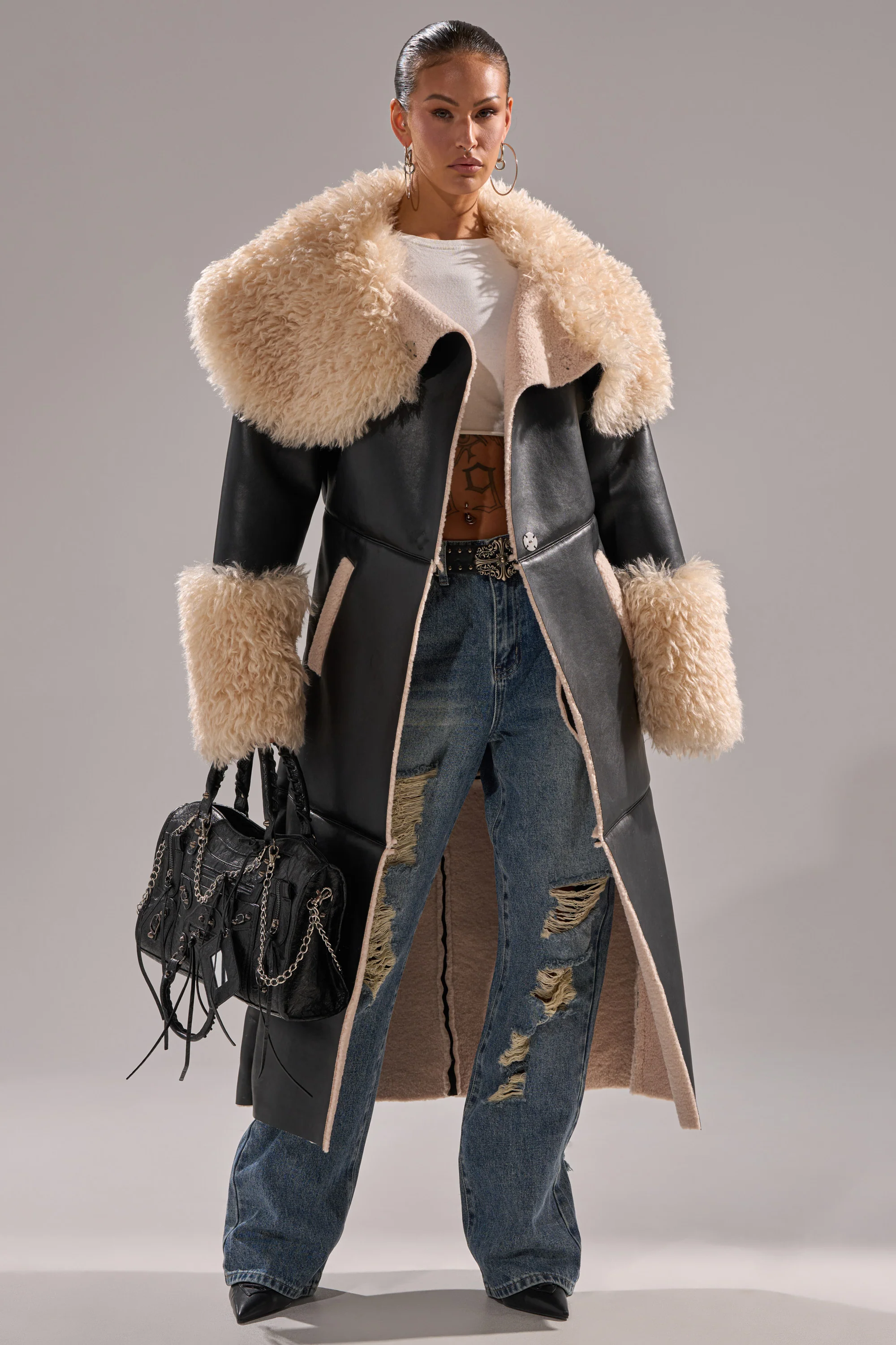 SHE GOT IT FLUFFY PU TRENCH WITH BONDED SHERPA - Image 2