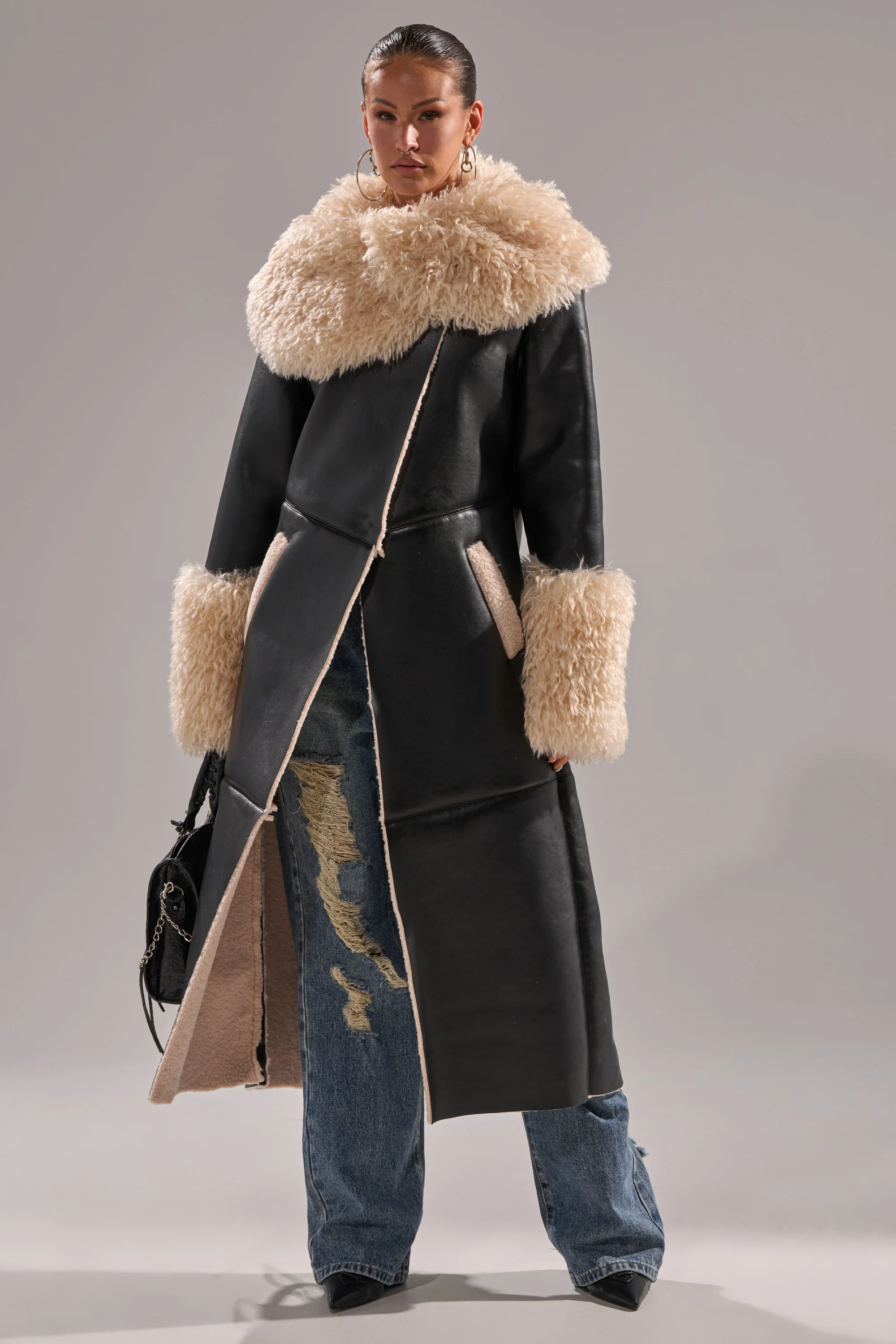 SHE GOT IT FLUFFY PU TRENCH WITH BONDED SHERPA - Image 6