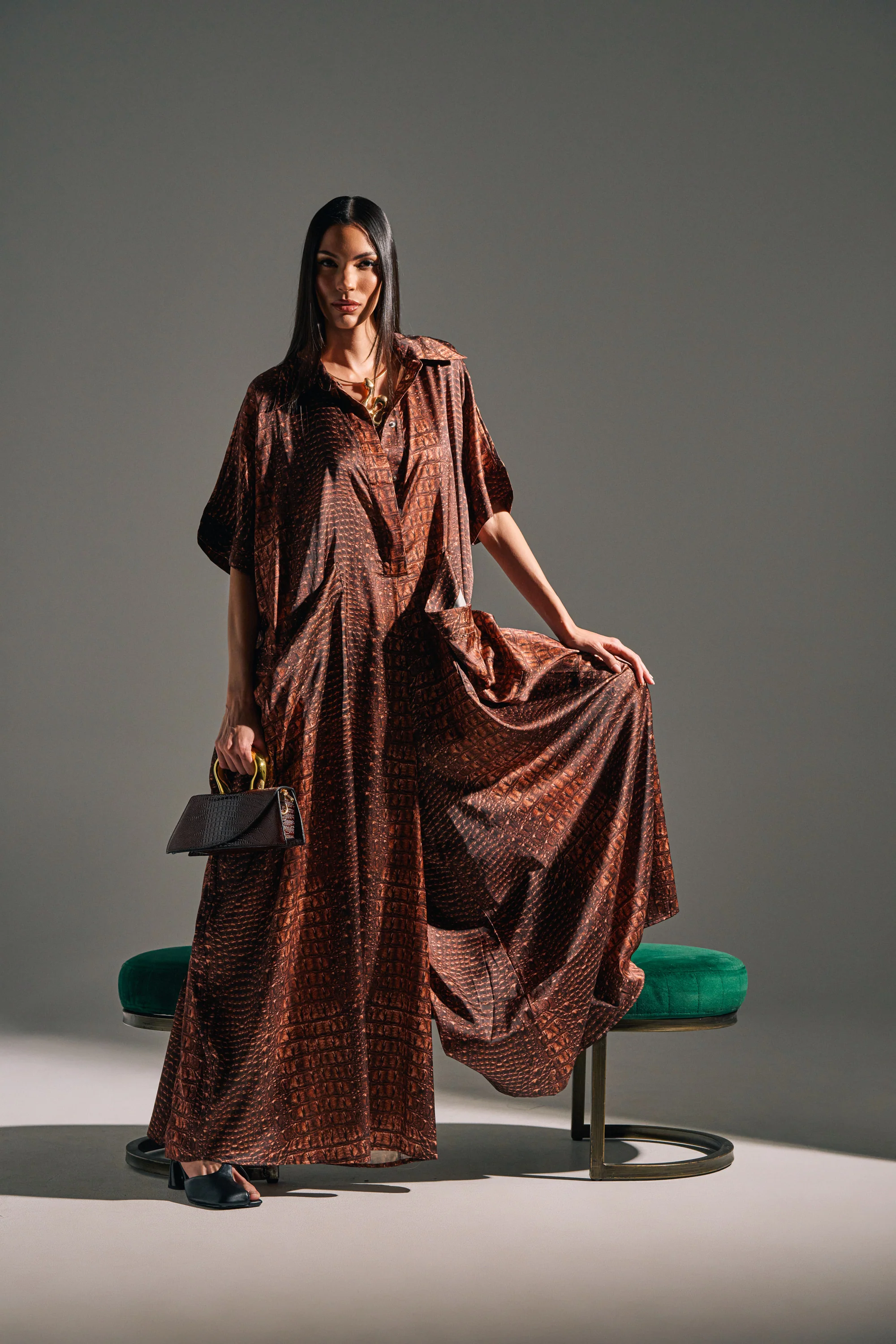 SHE'S RICH OVERSIZED SATIN JUMPSUIT IN CROC PRINT - Image 2