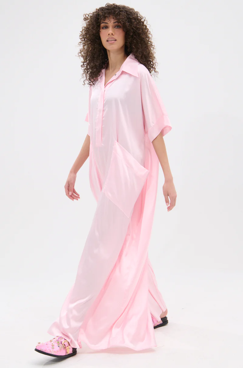 SHE'S RICH OVERSIZED SATIN JUMPSUIT IN LIGHT PINK - Image 5