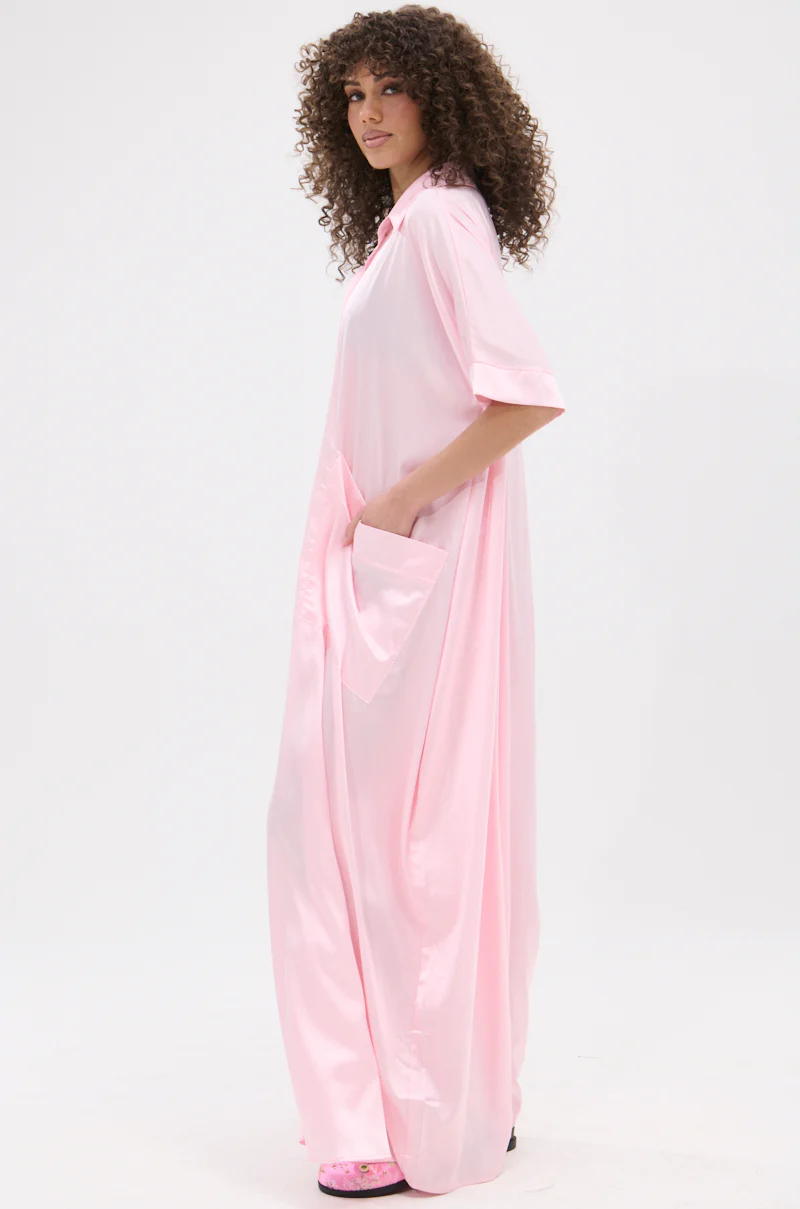 SHE'S RICH OVERSIZED SATIN JUMPSUIT IN LIGHT PINK - Image 6