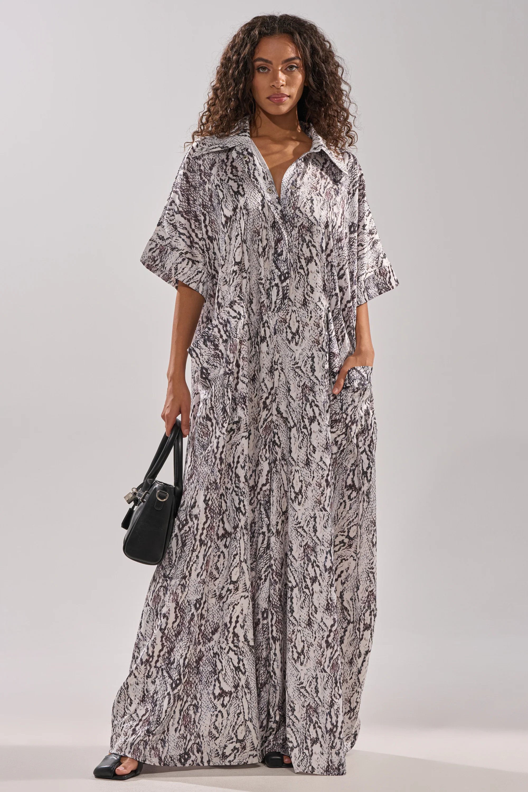 SHE'S RICH OVERSIZED SATIN JUMPSUIT IN SNAKE PRINT