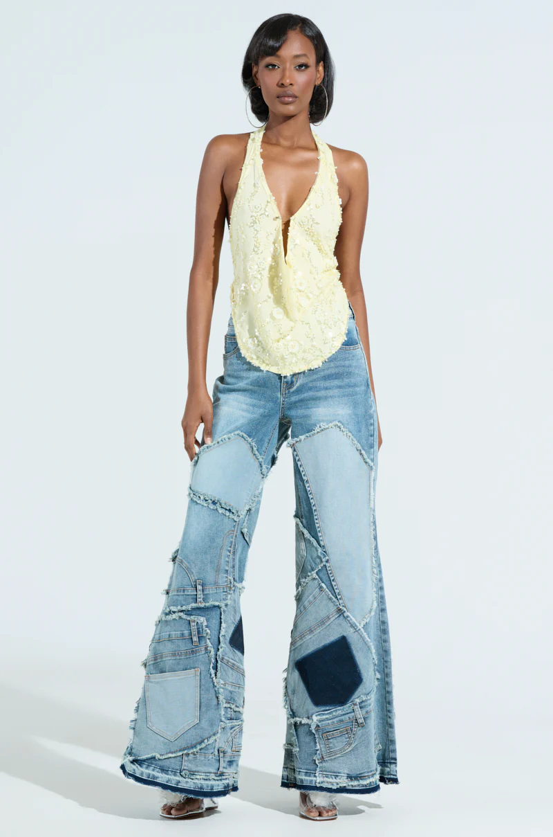 SHINE BRIGHT BABY YELLOW SEQUIN HALTER TOP - Image 5