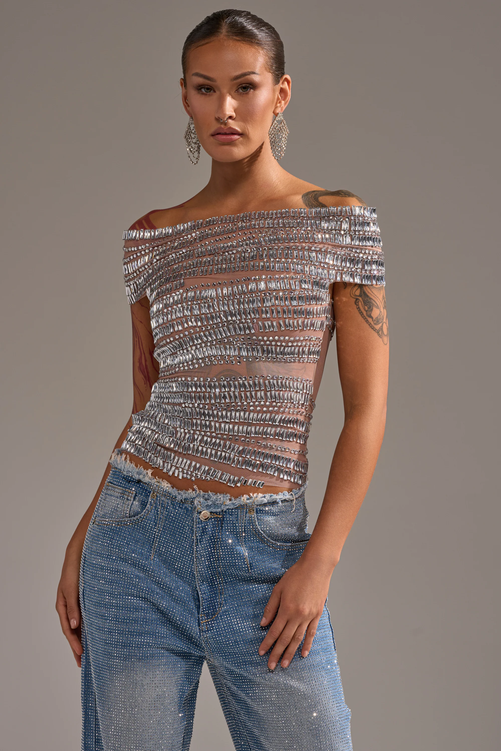 SHINE LIKE A DIAMOND RHINESTONE MESH BLOUSE - Image 2