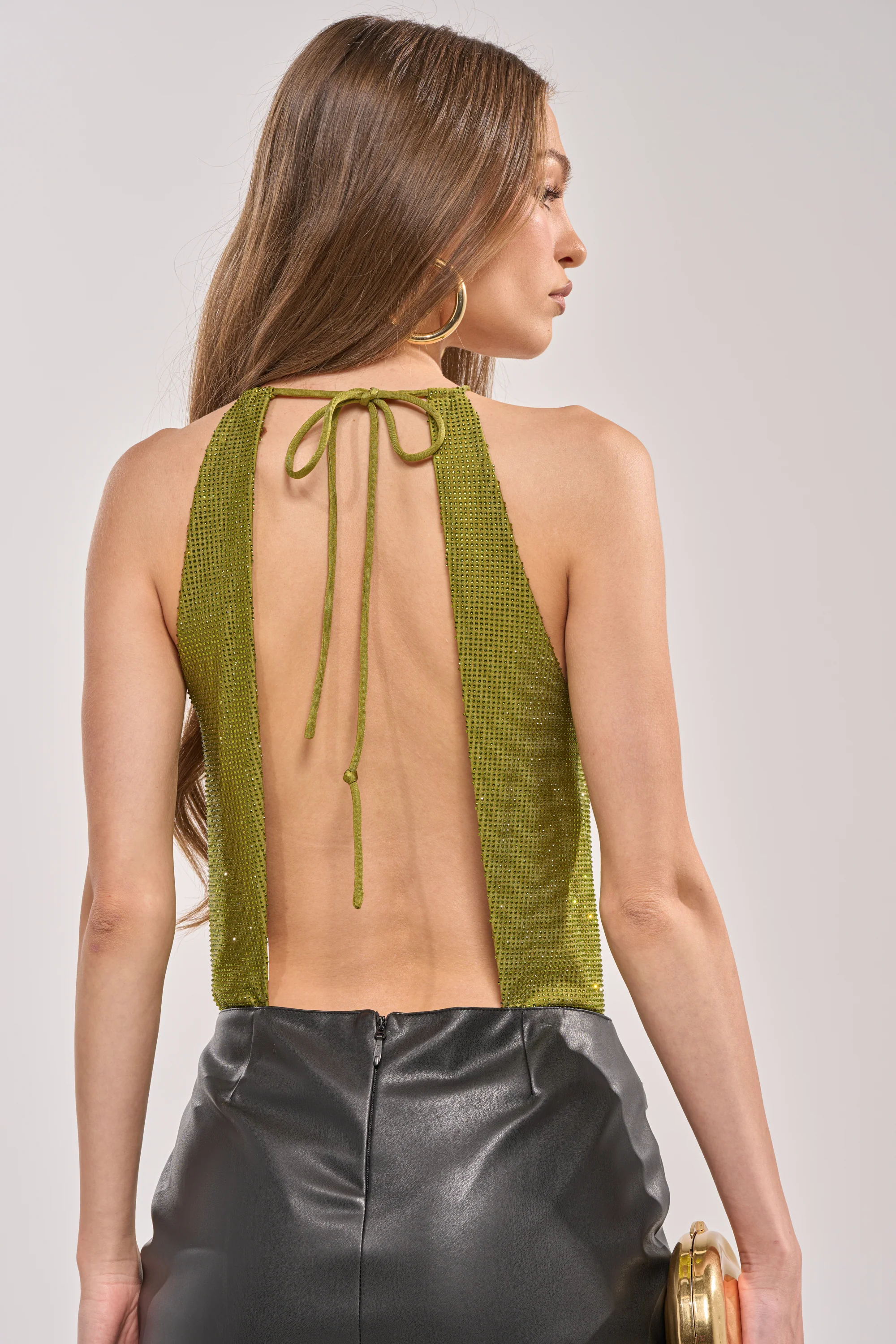 SHINING DOWN ON YOU RHINESTONE BODYSUIT IN GREEN - Image 4