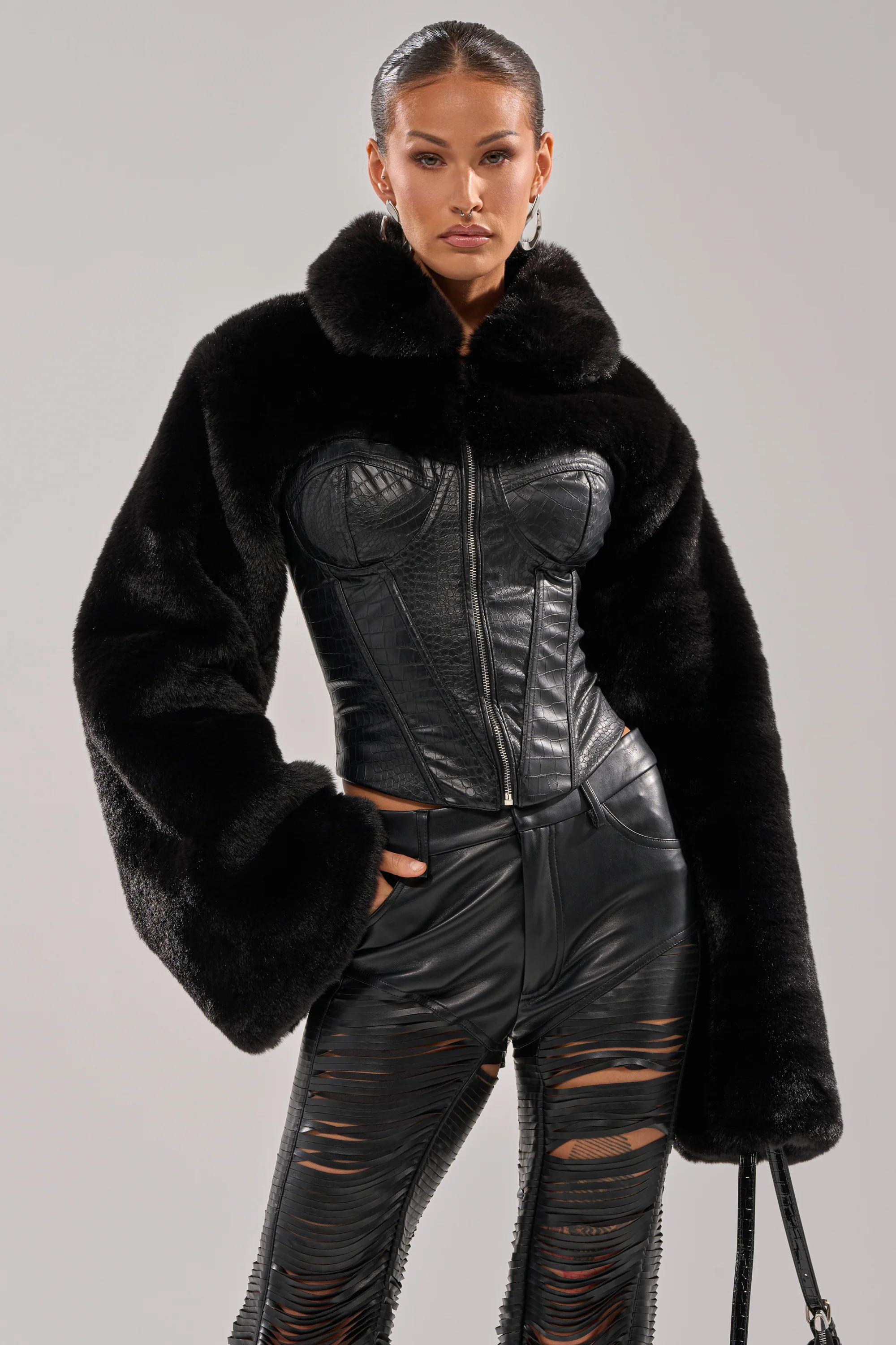SHORTY CORSETED FAUX FUR