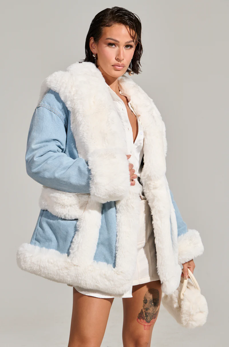 SITTING PRETTY FUR TRIM DENIM COAT - Image 3