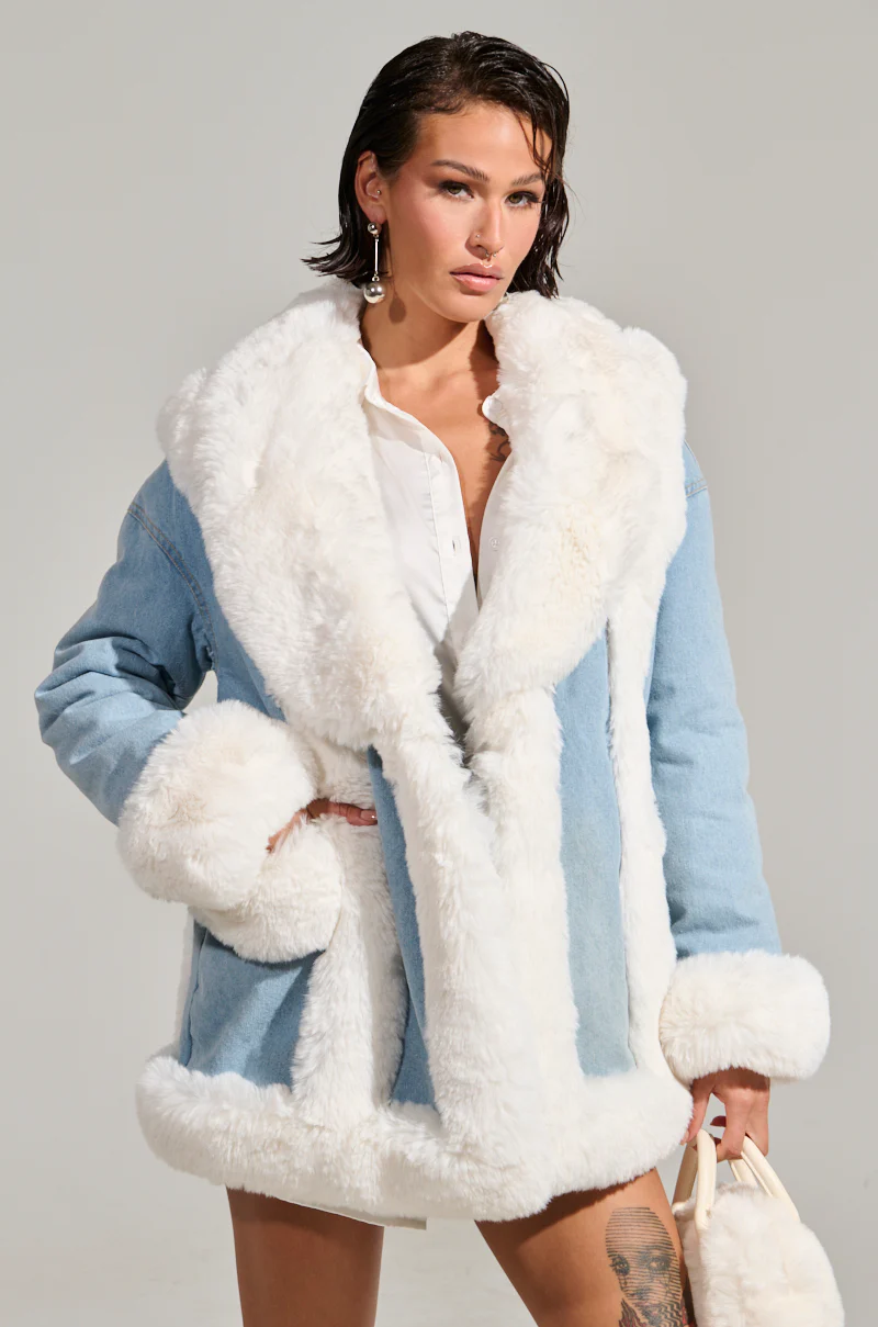 SITTING PRETTY FUR TRIM DENIM COAT - Image 4