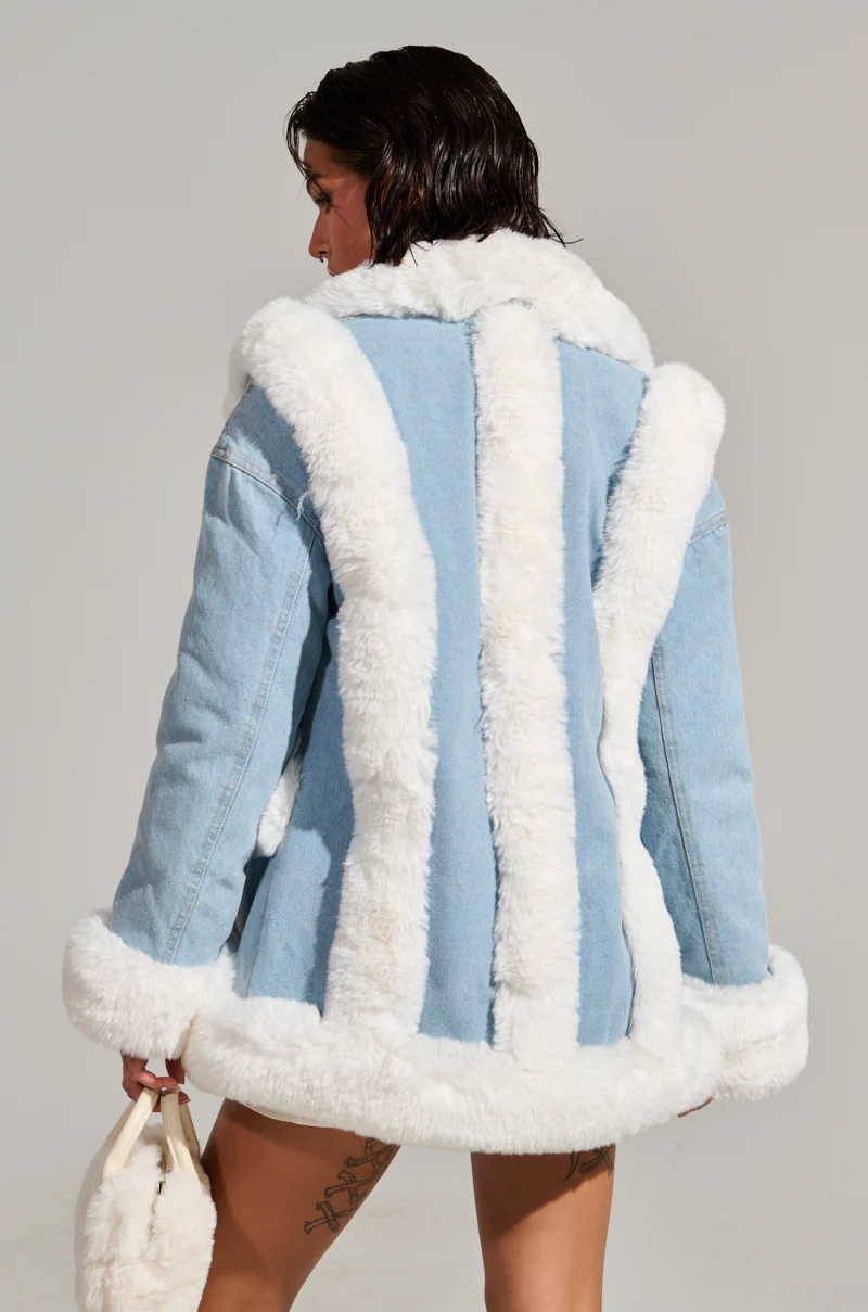 SITTING PRETTY FUR TRIM DENIM COAT - Image 6