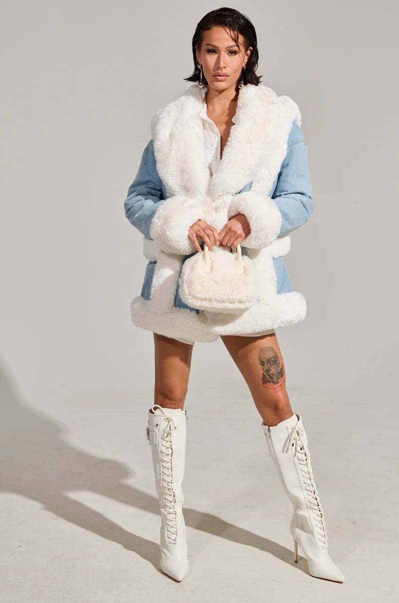 SITTING PRETTY FUR TRIM DENIM COAT - Image 7