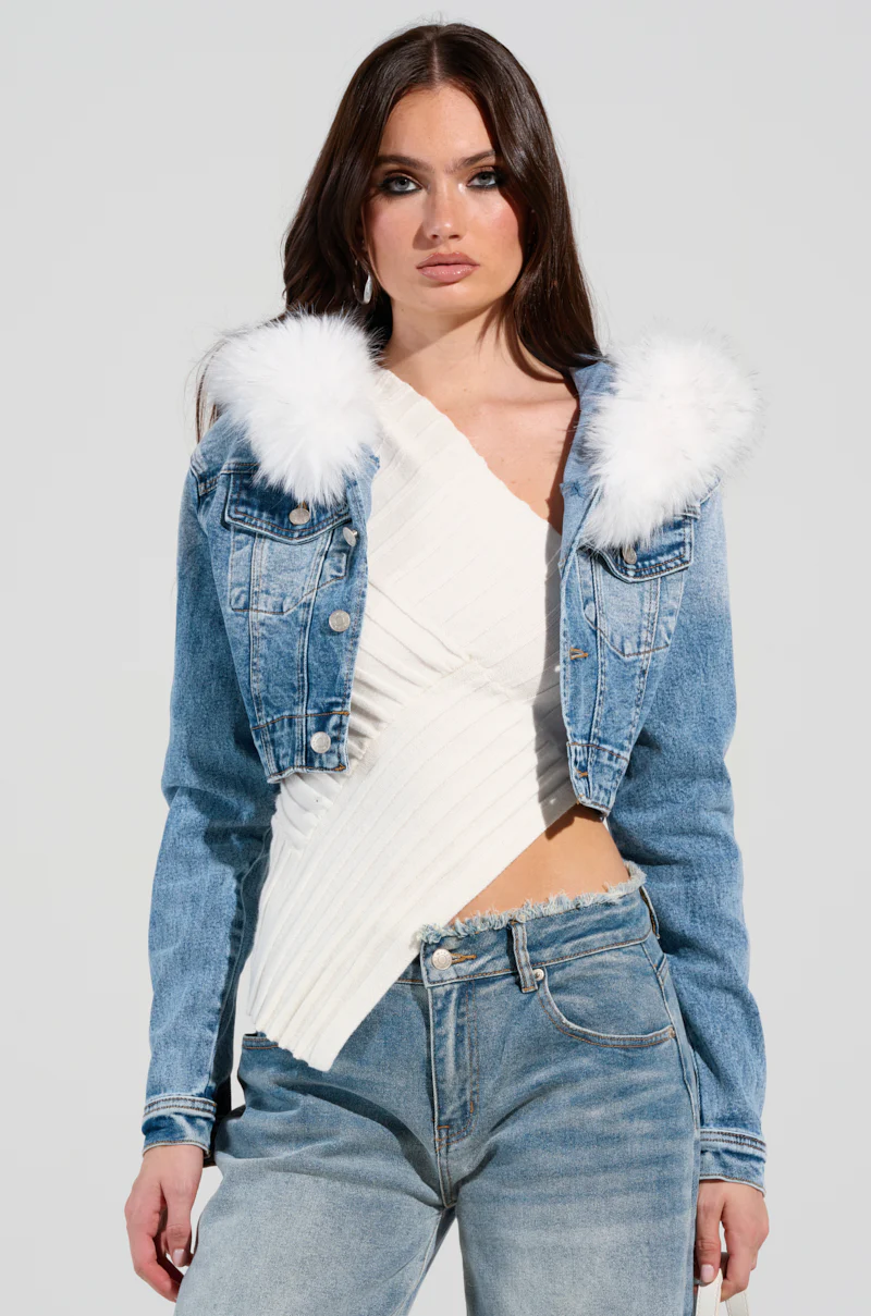 SITTING PRETTY FUR TRIM DENIM JACKET - Image 4