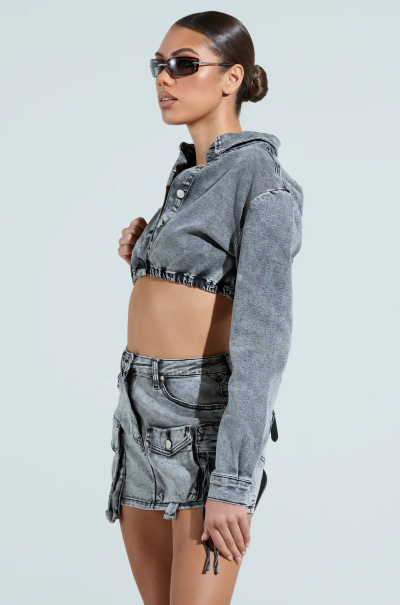 SKY HIGH GREY DENIM BUTTON DOWN SHIRT - Image 4